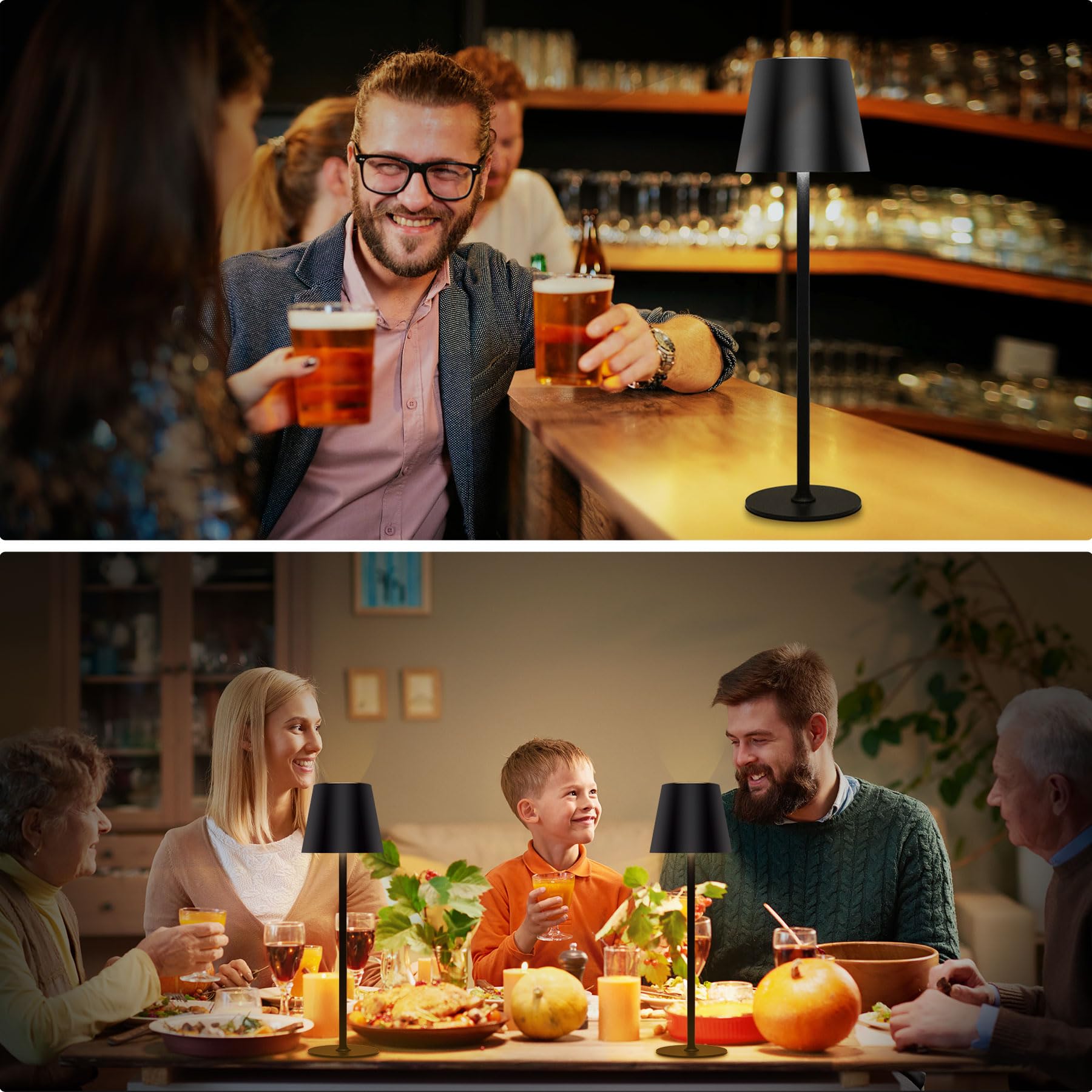 2 Lampade da Tavolo, Lampada da Tavolo Senza Fili, con Batteria da 5200 mAh, Lampada da Tavolo a Batteria Ricaricabile con USB, IP54 Impermeabile per Soggiorno Camera da Letto Sala da Pranzo Bar