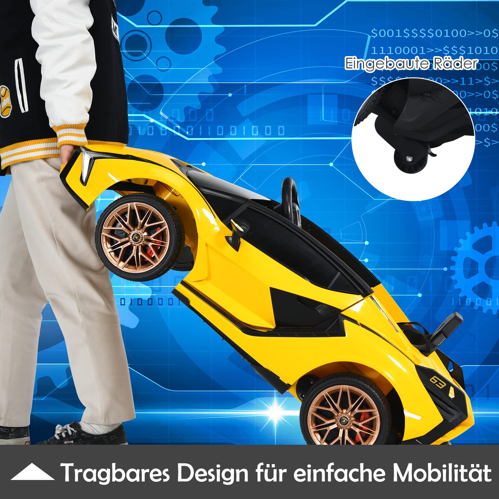 GOPLUS Lamborghini Coche Eléctrico 12V (Amarillo) | Vehículo Eléctrico para Niños de 3-8 Años, con Control Remoto, MP3 USB Bluetooth Música, 3-5km/h, Carga Máxima 25KG