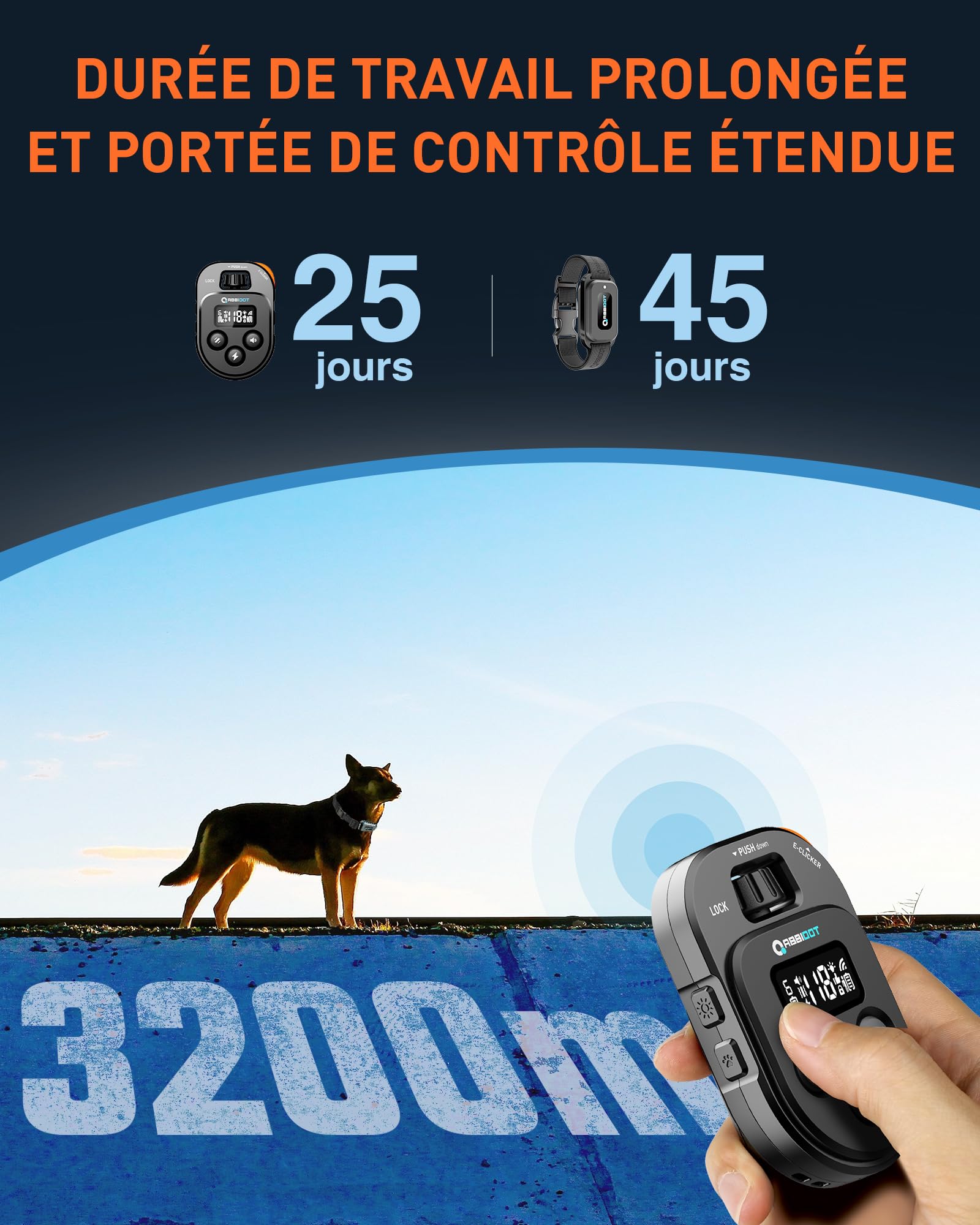 ABBIDOT Collier de Dressage pour Chien - Portée de 3.2 Km, 3 Veilleuses, 178 Niveaux avec 4 Modes, Clicker électrique, Collier électrique Rechargeable pour Petits et Grands Chiens (Noir, 1 Collier)