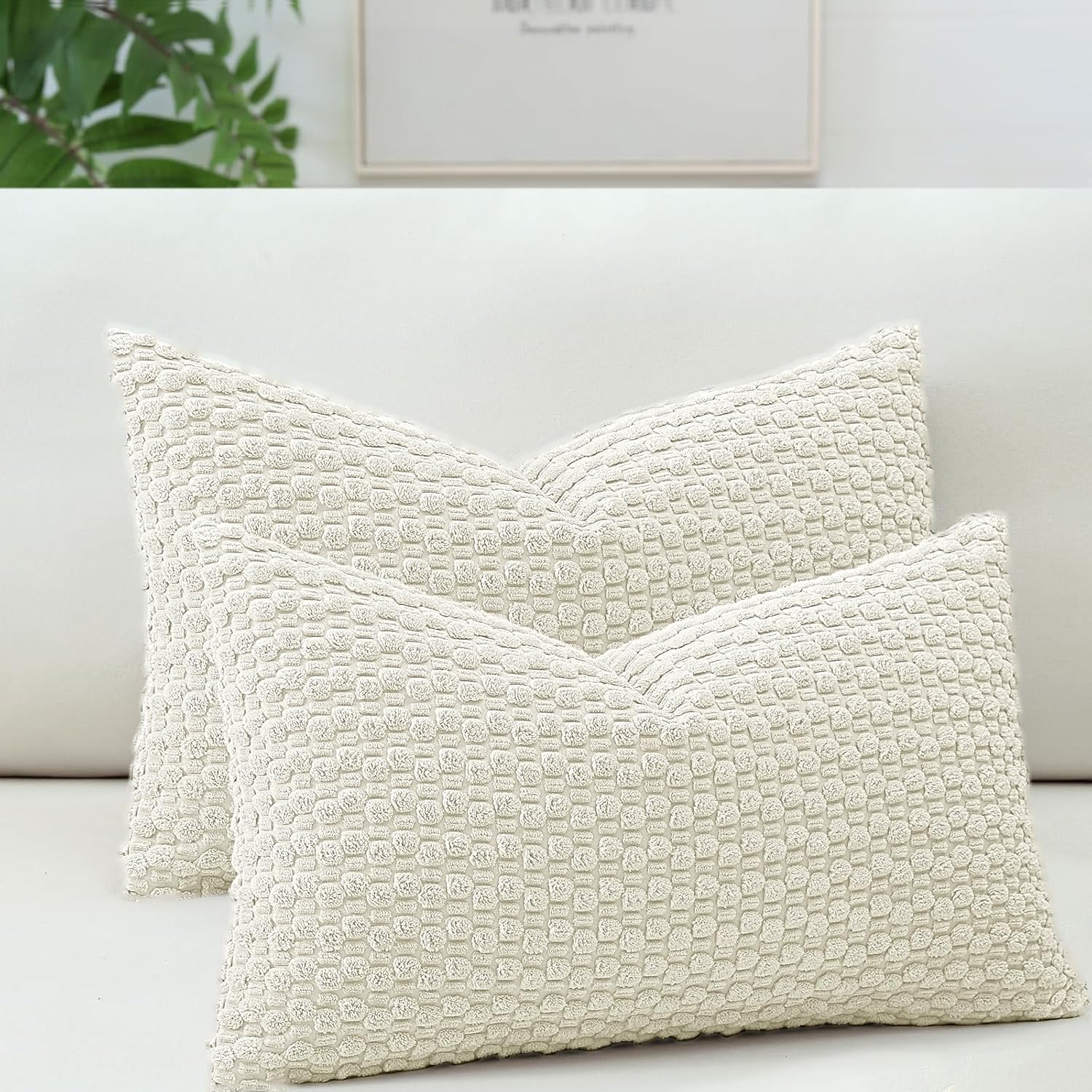 FSZhenZuan Pack of 2 Cushion Covers 30x50cm Soft Corduroy Throw Pillow Covers Decorative Pillows Square Cushion Cases Boho Pillowcases for Couch Bed Living Room Home Decor, Cream White
