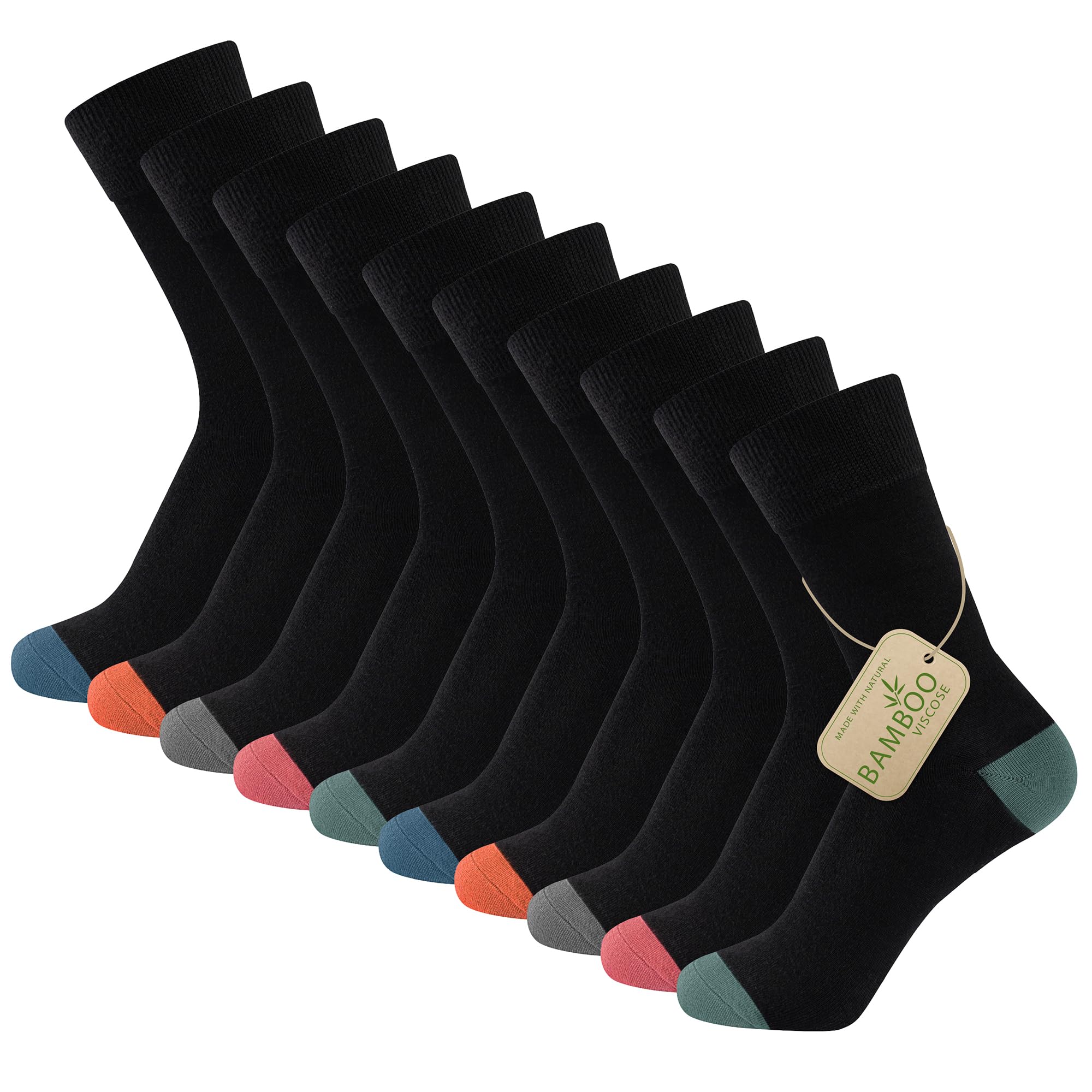 The Essentials Wardrobe 10PK Mens Bamboo Blend Socks - UK 9-11/EU 43-45 - Black - Contast H&T