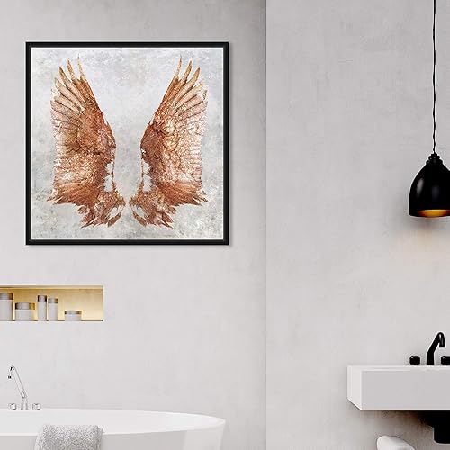 Miniatura 4 de The Oliver Gal Artist Co. Lienzo enmarcado para pared, diseño de alas de oro rosa, decoración del hogar, 16 x 16 pulgadas, rosa, gris