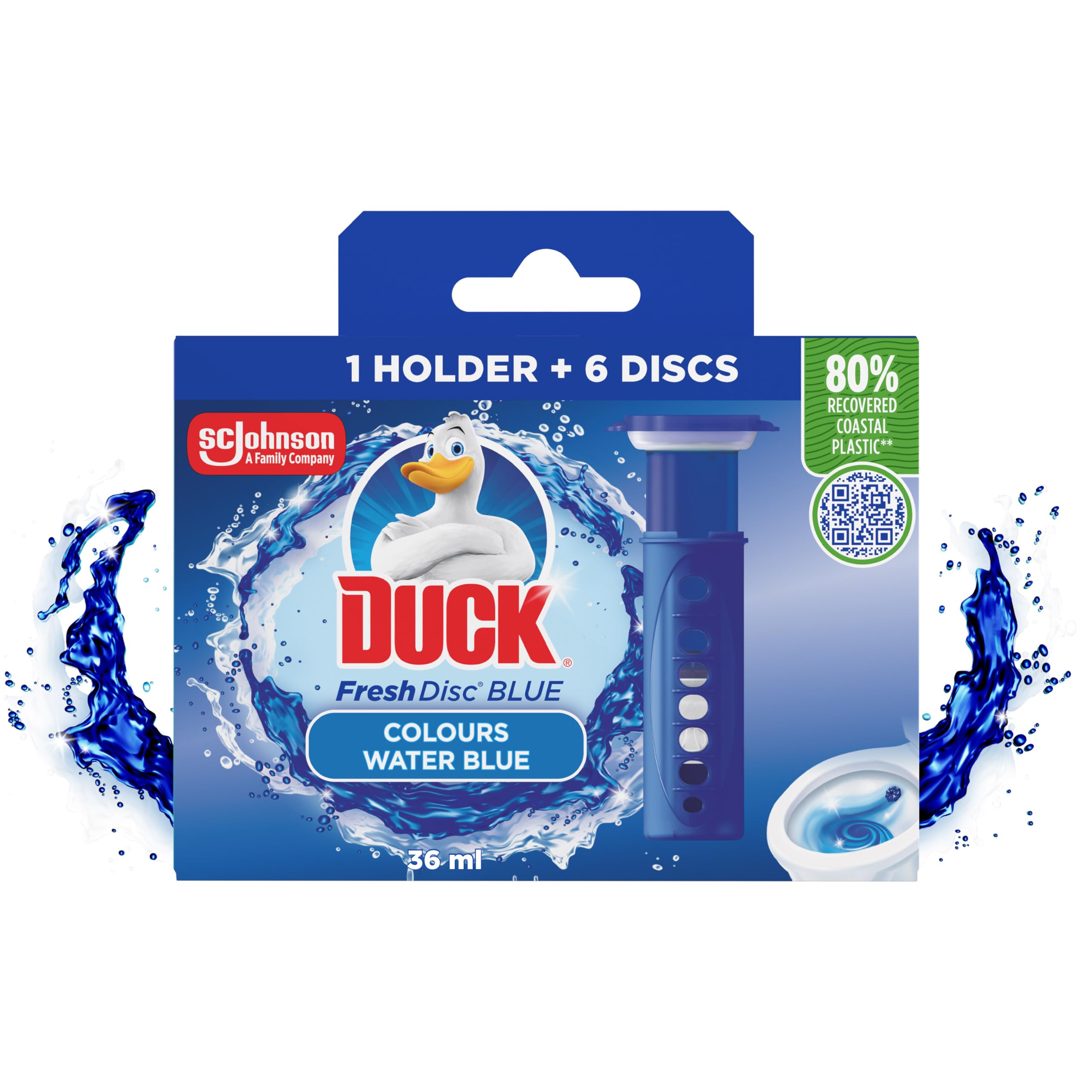 Duck Fresh Discs Blue Toilet Cleaner Starter Kit, Fights Stains That Harbour Germs, Prevents Limescale Build Up, Blue Water Effect, Azure Lagoon, Pack of 5 (Each Kit contains 1 Holder + 1 Refill Tube)