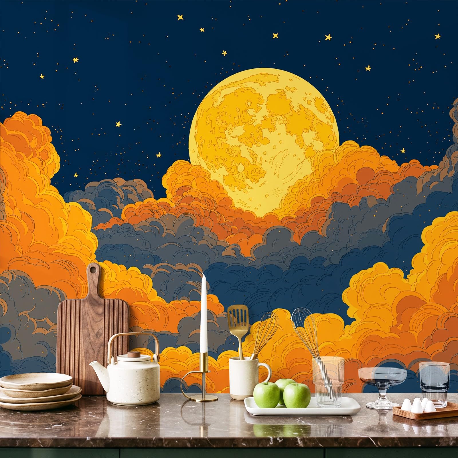 Tapeta 3D, mistyczna, świeża, majestatyczna, 400 x 280 cm, mural ścienny, księżyc, chmura, tapeta mural do sypialni, przedszkola, malowniczego ogrodu