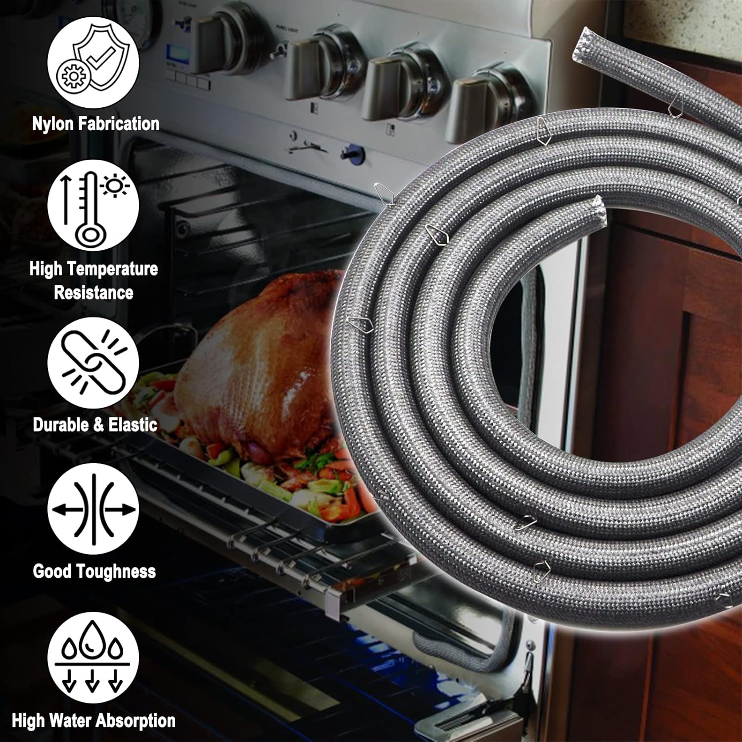 316403101 Gas Range Oven Door Gasket Seal Replacement (80" long/ 16 Mounting Clips) Compatible with Some Frigidaire, Kenmore, White Westinghouse and Ikea Ranges or Ovens