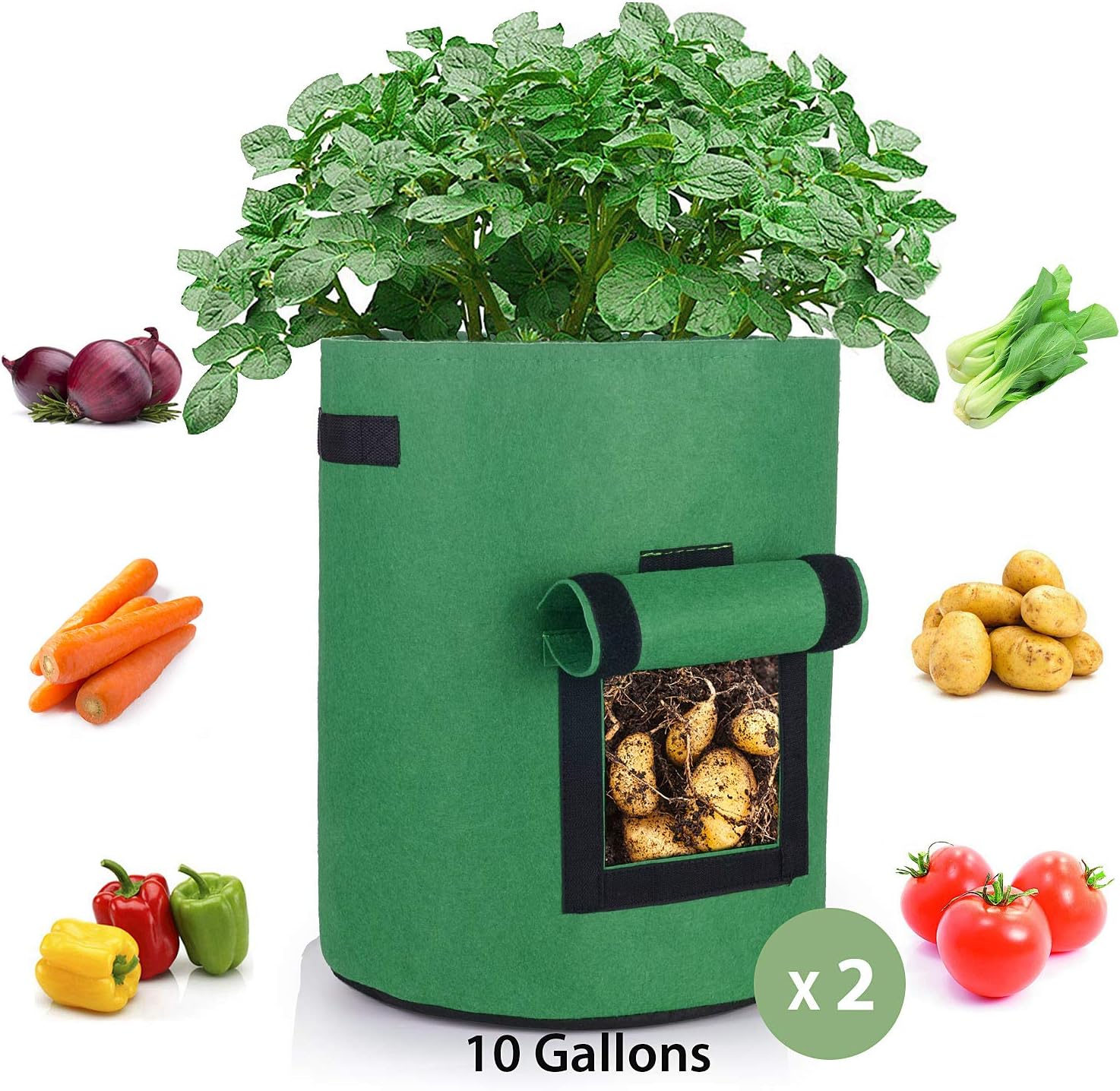 EKKONG Vegetable Growing Bag, 2 Pack Potato Grow Bags, 38 litres/10 ...