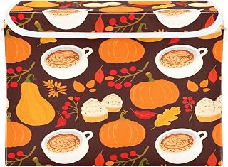Burbuja Pumpkin Spice Cups Storage Box with Lid & Handles, Collapsible Large Storage Bin for Shelves Closet Bedroom Office Organizing