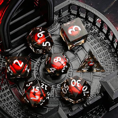 Miniatura 3 de Juego de dados de ojo de dragón, dados DND de resina con caja, juego de dados poliédricos de borde afilado para juegos de rol de Calabozos y Dragones