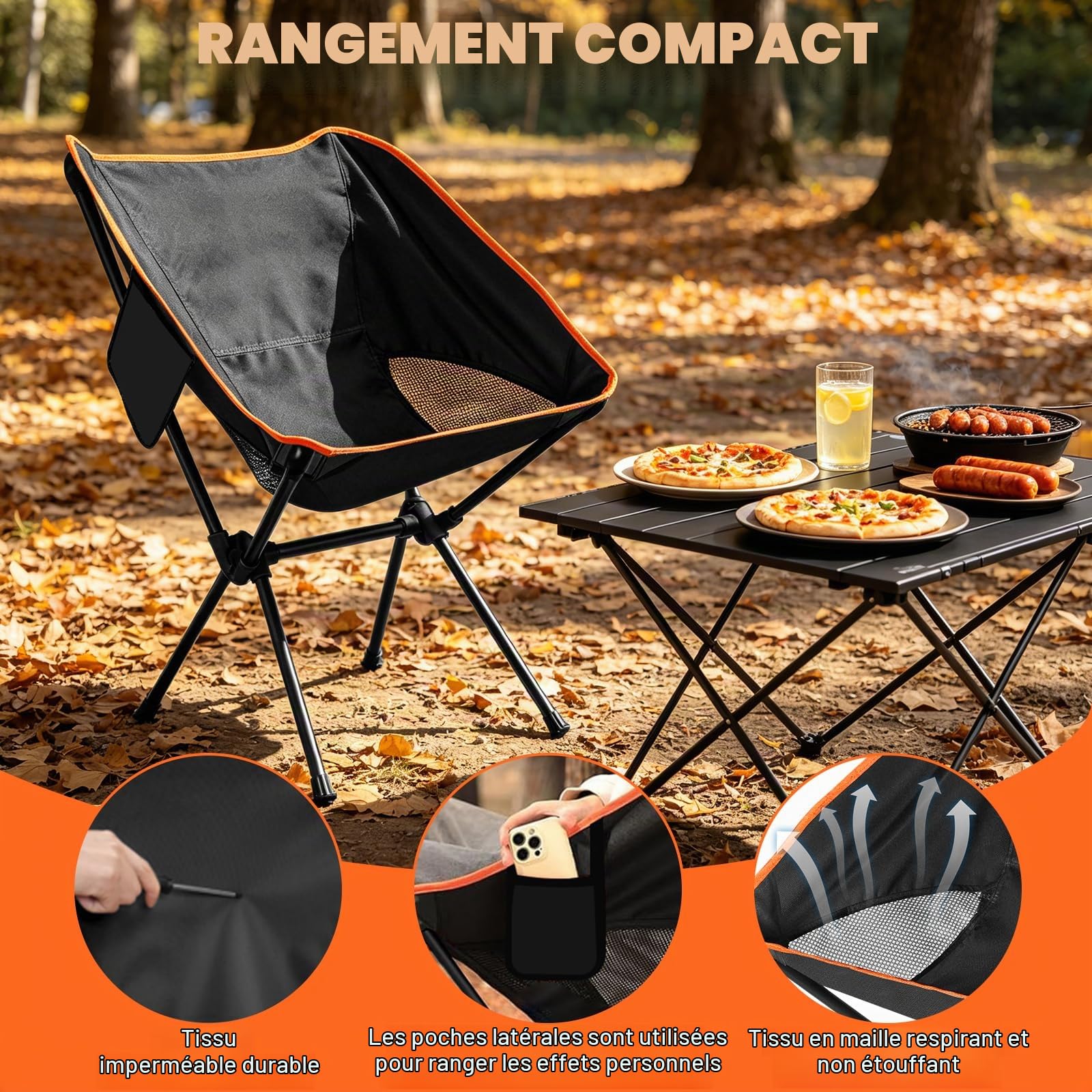 Chaises de Camping Pliantes Portable, Compacte Ultra Légère et Portable Chaise de Camping Pliable avec Sac de Transport pour Pique-Nique, Camping, Pêche, Randonnée, Extérieur