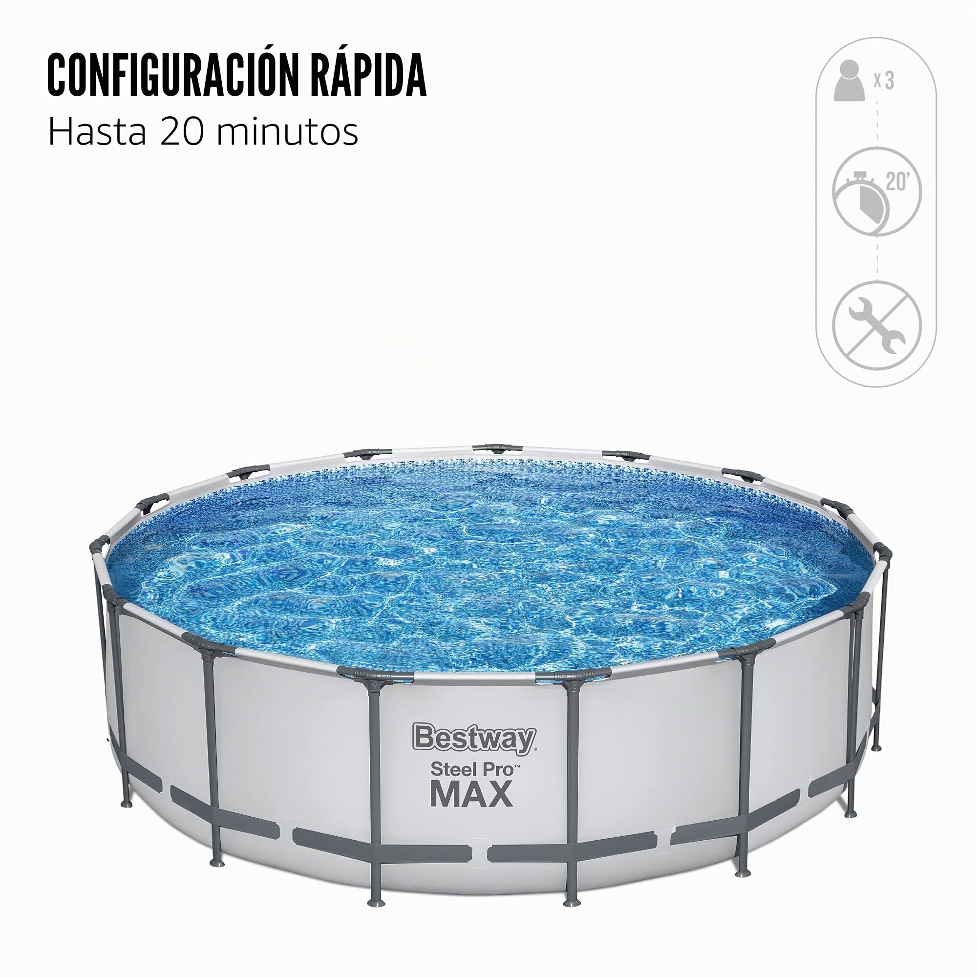 Bestway BW56416GB-21 Steel Pro - Piscina con marco redondo con bomba de filtrado, color gris, 3,6 m