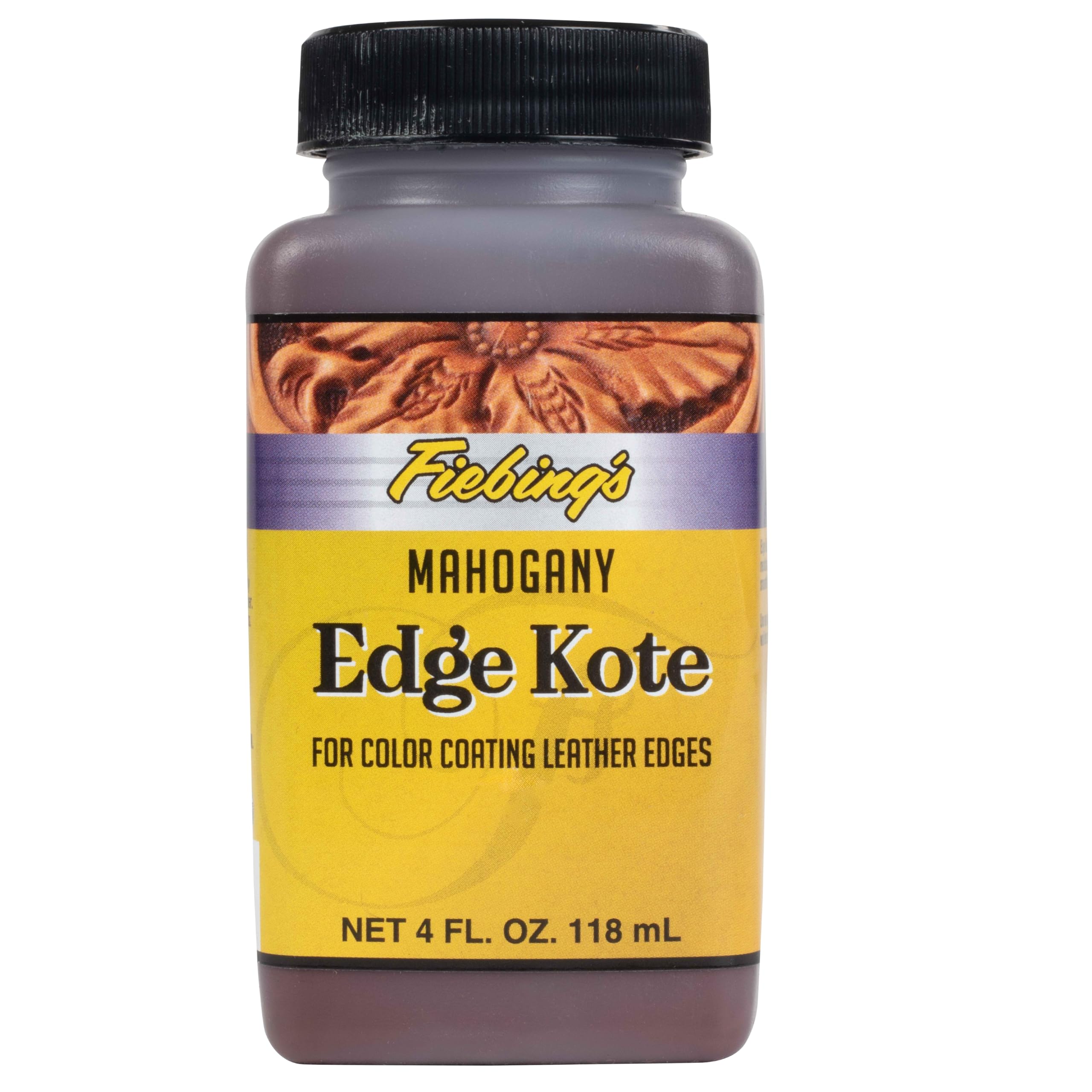 Fiebing's Edge Kote (4oz, Mahogany) - Leather Edge Paint for Shoes, Furniture, Purses, Couches, Belts - Flexible, Water Resistant, Semi Gloss Color Coating Leather Dye to Protect Natural Edges