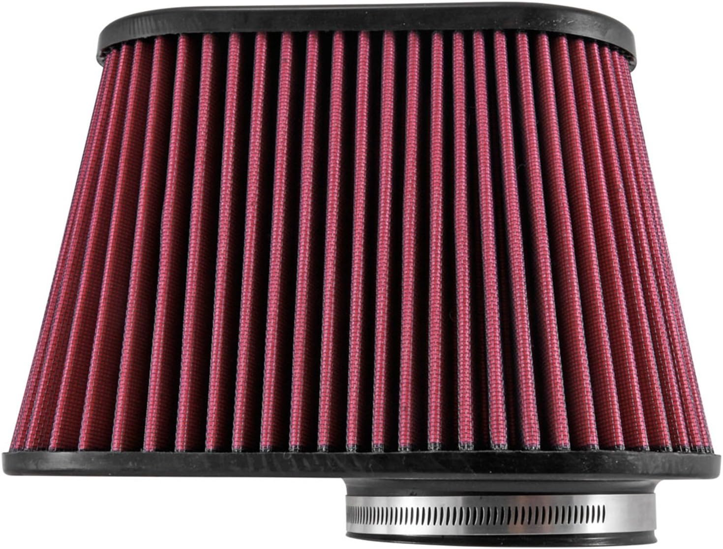 Airaid 721-128 Universal Clamp-On Air Filter: Oval Tapered; 4.5 Inch (114 mm) Flange ID; 7.375 Inch (187 mm) Height; 11.5 x 7 Inch (292 mm x 178 mm) Base; 9 x 4.5 Inch (229 mm x114 mm) Top