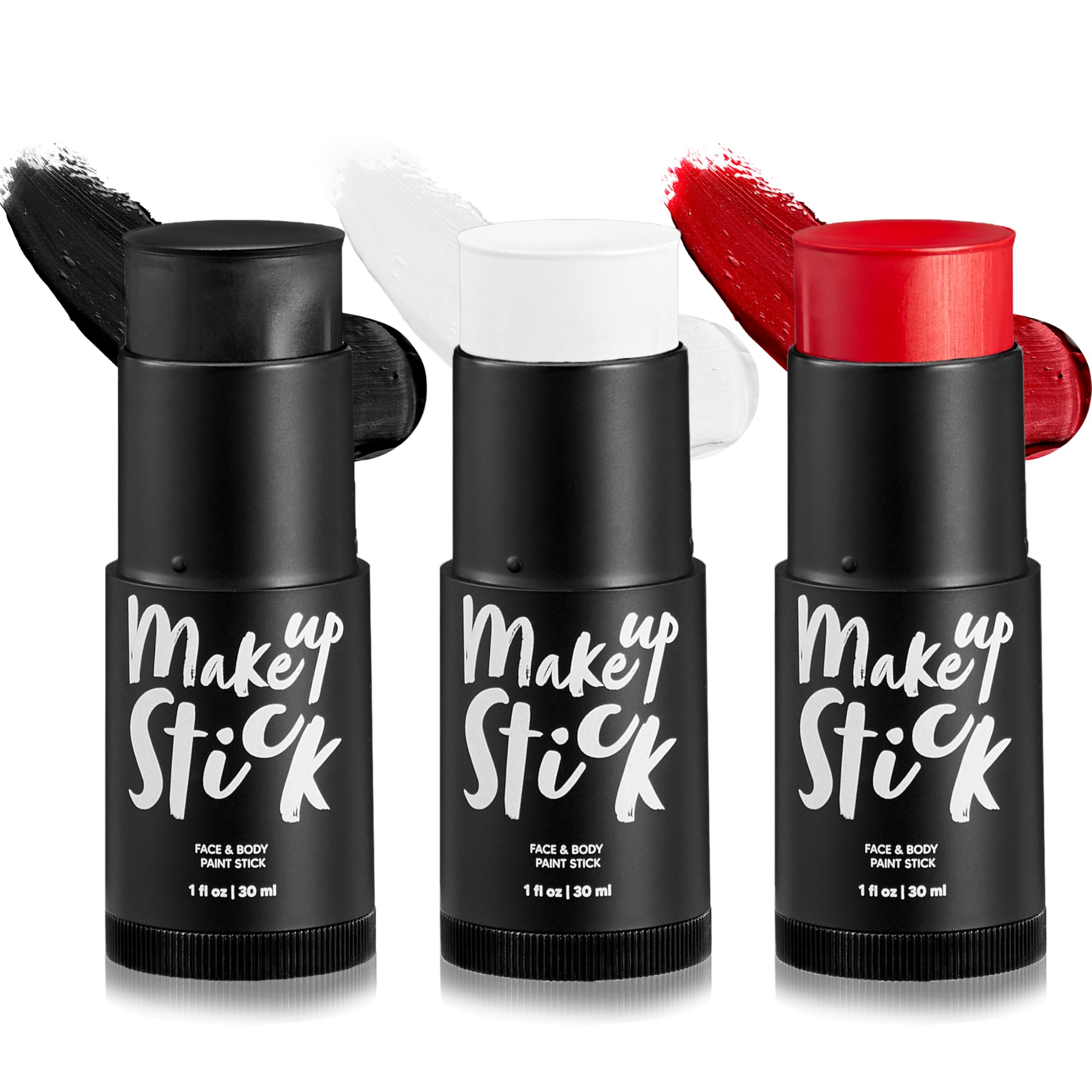 Spooktacular Creations 3 PCS Halloween Makeup Face Body Paint Set Foundation Makeup Waterproof Stick Kit Halloween Eye SFX Zombie Cosplay for Adult Party Dress Up (Black White Red)