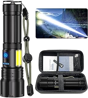 Flashlight High Lumens, Rechargeable Super Bright 30000 Lumen LED Tactical Flashlights 1800M Long Throw Spotlight with Cob Side Light,Zoomable, Waterproof Flashlight for Home Emergency Camping Search