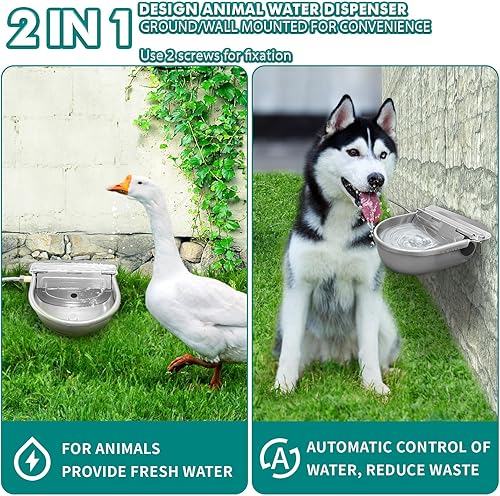 Miniatura 4 de Dispensador automático de agua para perros, cuenco automático de agua para caballos con 2 válvulas de flotador, acero inoxidable 304, dispensador