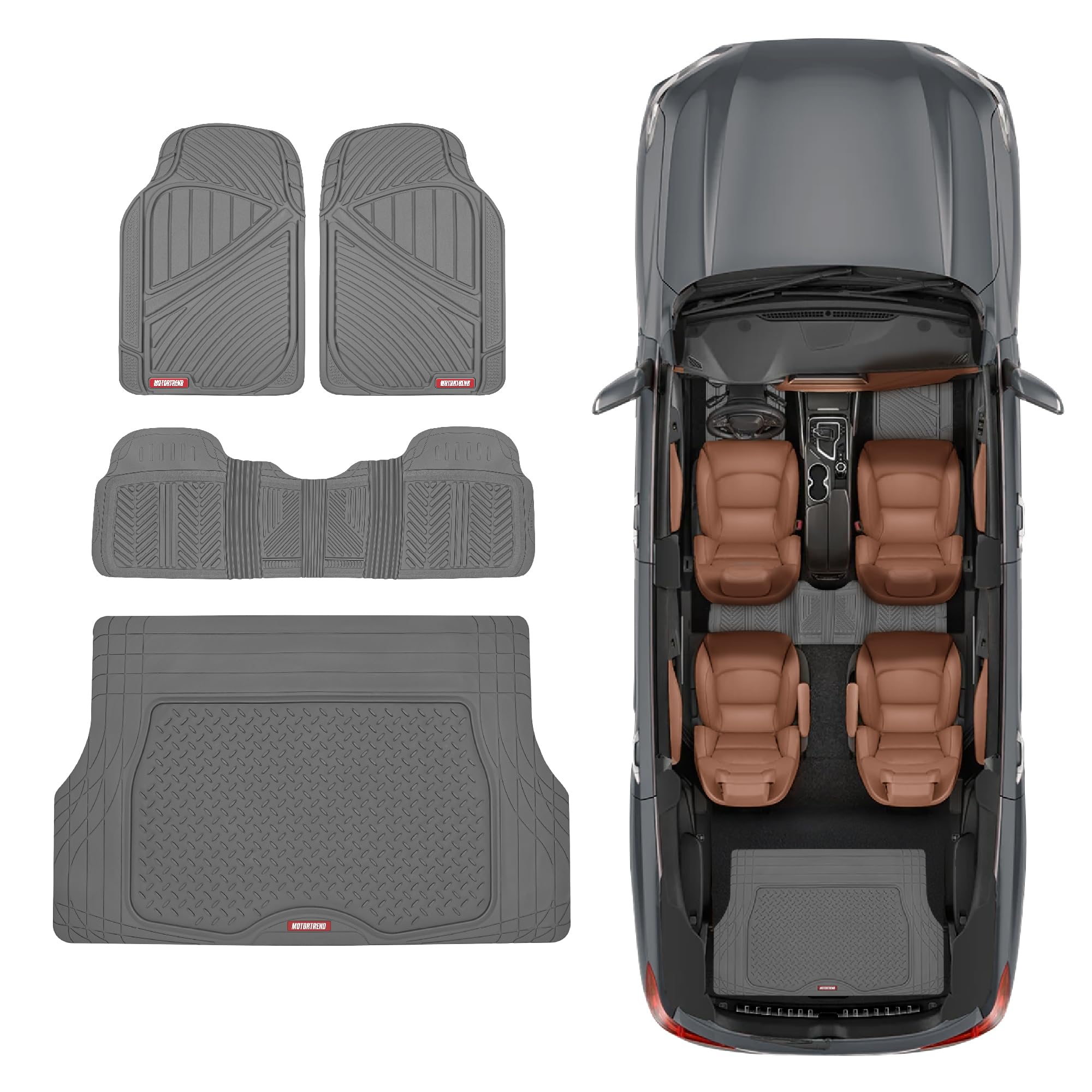 Motor Trend FlexTough Performance gumowe dywaniki samochodowe na każdą pogodę z wkładką cargo – pełny zestaw przednich i tylnych, bezwonnych mat podłogowych do samochodów ciężarowych, SUV-ów, bez BPA,