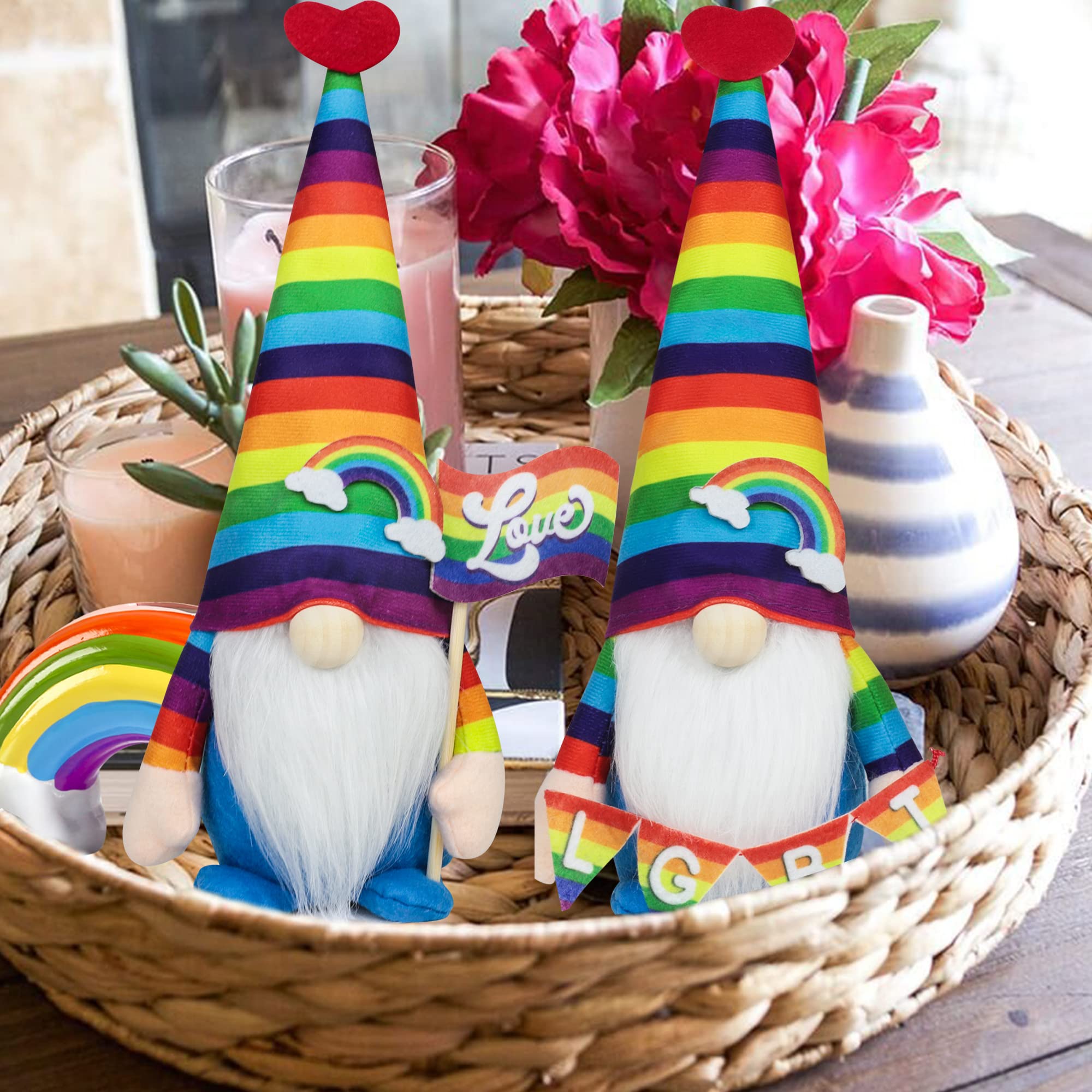 Lot De 2 Nains Licorne Arc-en-Ciel - Décoration Enchantée Pour Maison, Halloween, Noël Et Fêtes