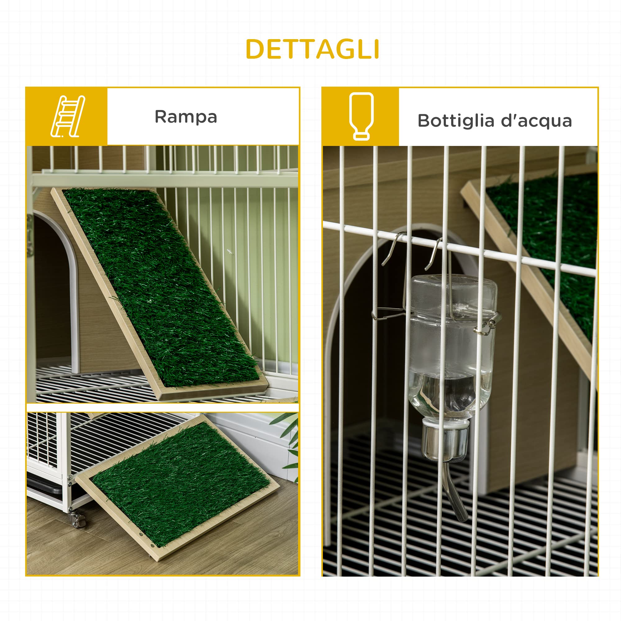 PawHut Gabbia per Conigli Serbatoio d'Acqua Color Rovere 78x52.5x76.5 cm | Vassoio Estraibile, Tavolino da Salotto, in Truciolato Acciaio e PVC