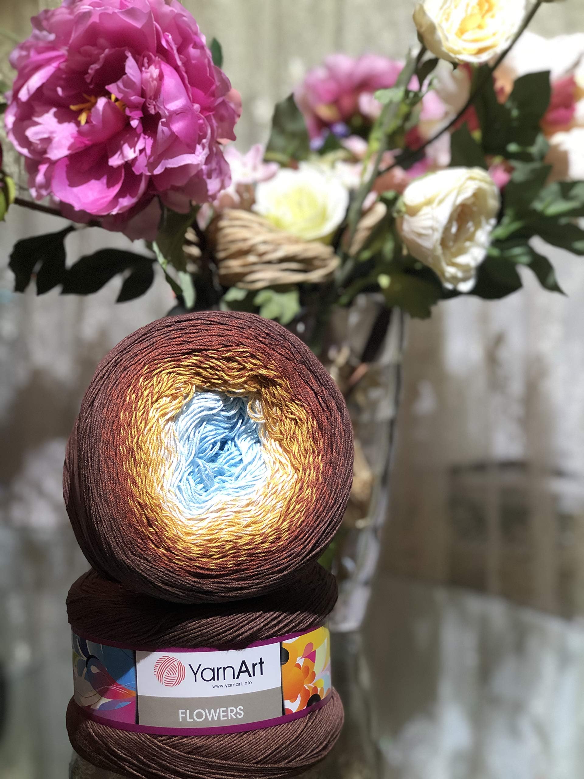 Yarn ArtYarnArt Flowers Yarn 55% Cotton 45% Acrylic 250gr 1094yds Multicolor Cotton Yarn Rainbow Crochet Yarn Spring Summer - 1 Fine Sport Skein (296)