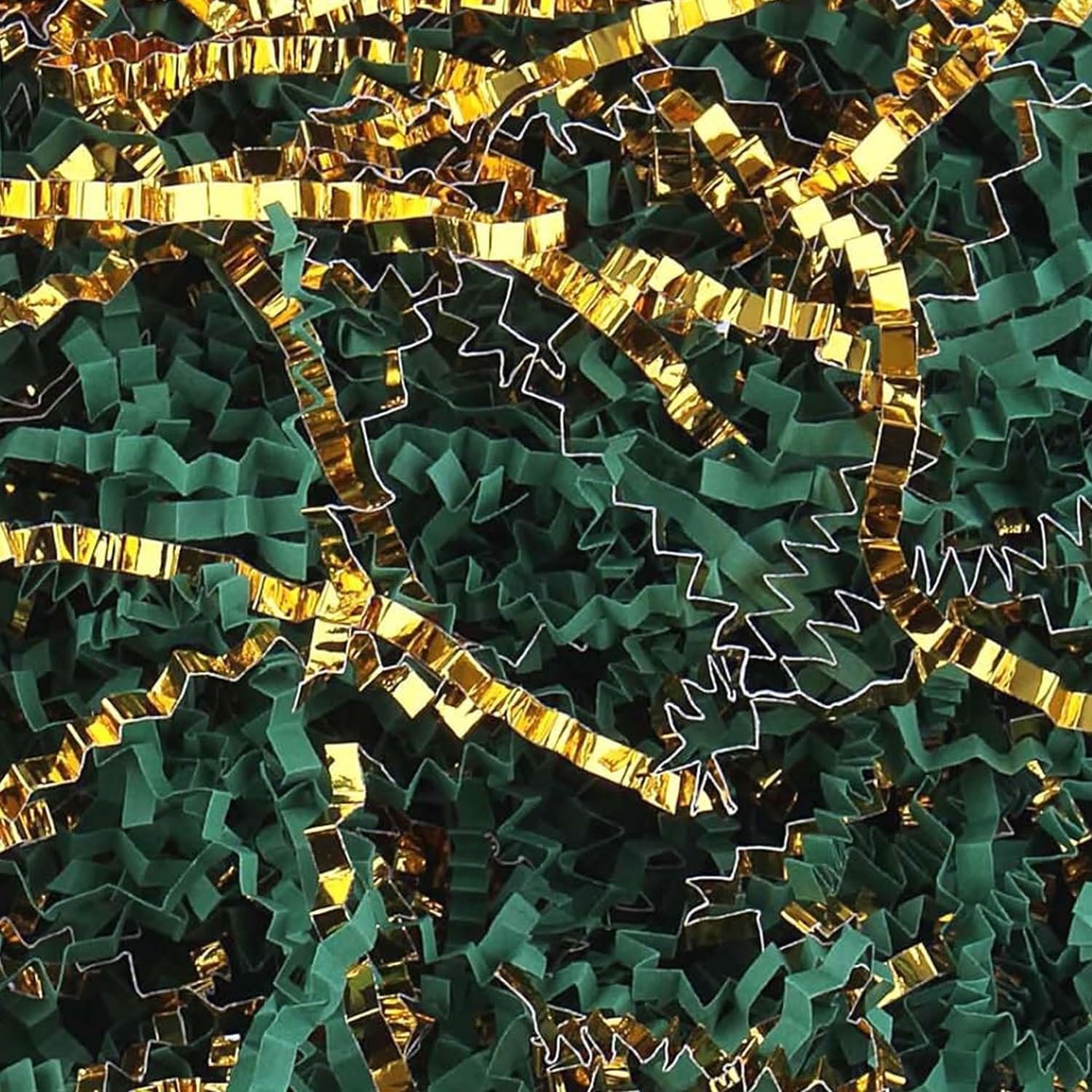 Crinkle Cut Paper Shred Filler for Gift Wrapping, Shredded Paper for Basket Filling,Mixed Colors Gift Box Filler for Easter, Birthday, Christmas, Thanksgiving, Wedding, Mother's Day( Dark Green&Gold)