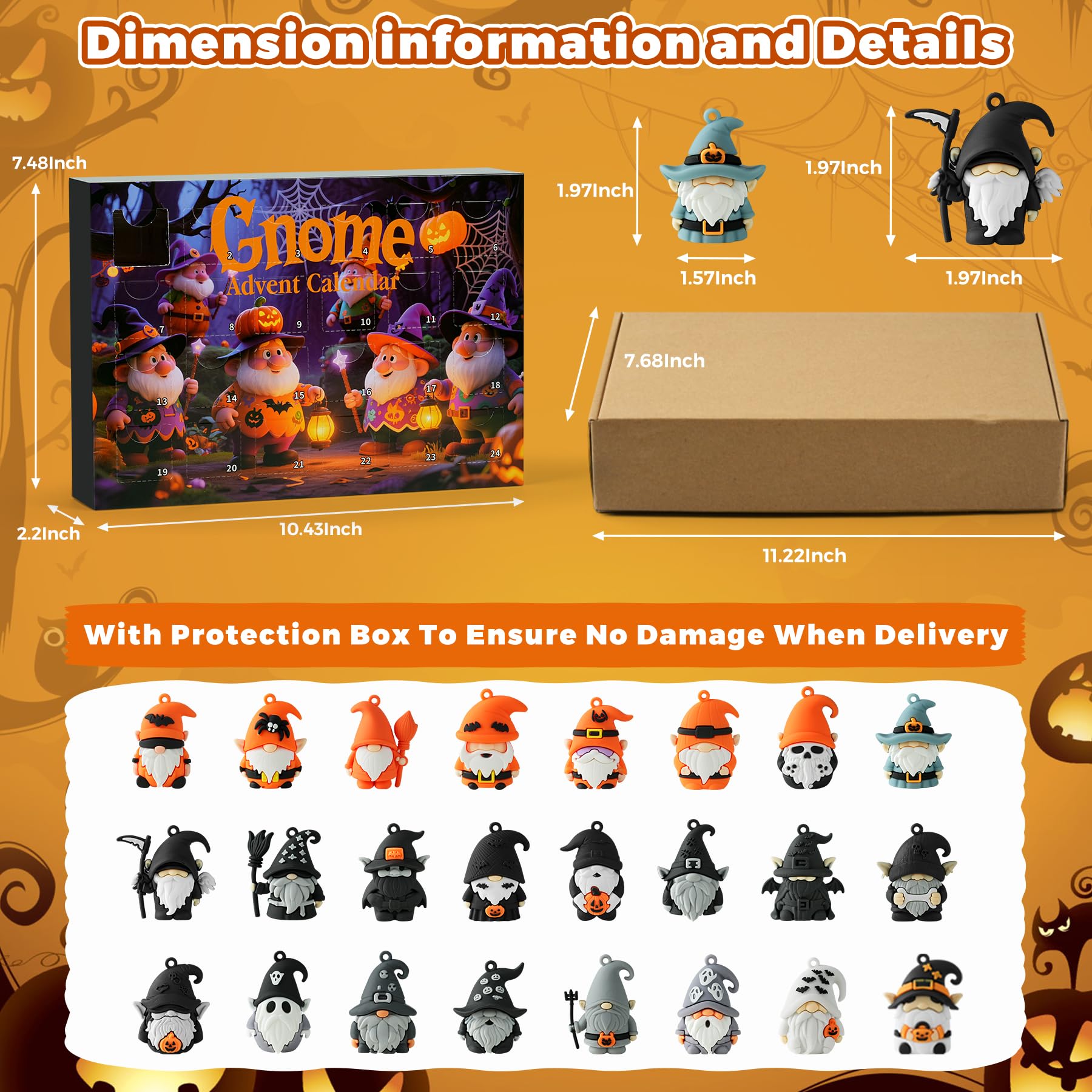 Calendario de Adviento de gnomo 2026, calendario de Adviento de cuenta regresiva de Halloween, calendario de Adviento, con 24 figuras coleccionables de gnomo, calendarios de Adviento de Halloween