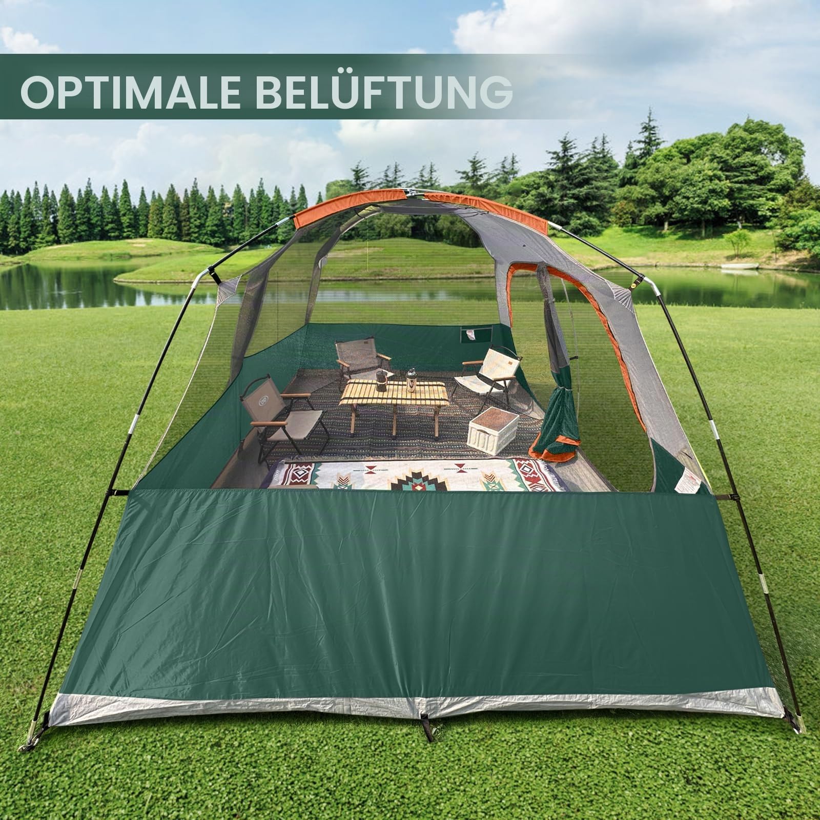 CAMPROS CP Familienzelt 6-8 Personen mit Stehhöhe 193CM, Großes Campingzelt wasserdicht mit Vorzelt & Belüftung, Cabin Zelt für Familien Camping & Festival