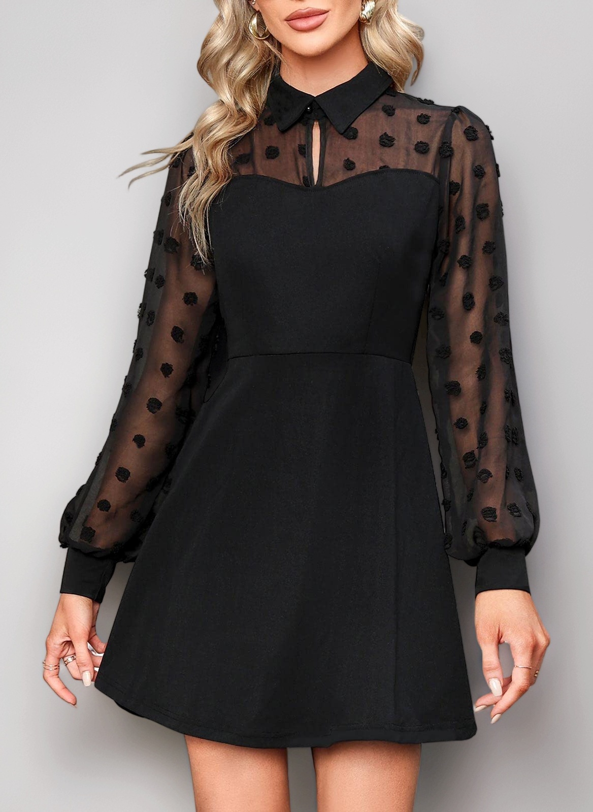 Svanco Womens Wedding Guest Dress Lace Elegant Long Sleeves Black Dress for Party Evening Cocktail Dress Bridesmaid Dress High Waist Hollow Out Casual Dress Vintage Work Dress for Mini Ball Gown