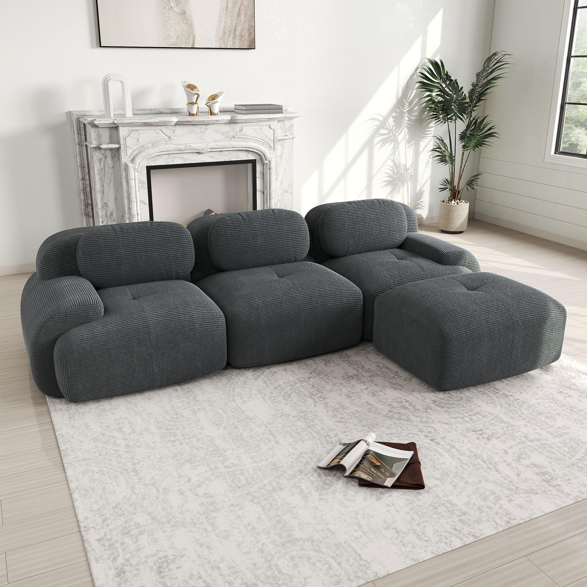 Modułowa sofa narożna 298 x 178 x 70 cm, 3-osobowa z materiału sztruksowego