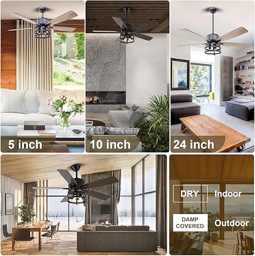 Miniatura 3 de Farmhouse Rustic Ceiling Fans with Lights, 52 Inch Outdoor Ceiling Fans with Light for Patios, Large Airflow Reversible Dual Finish Blades