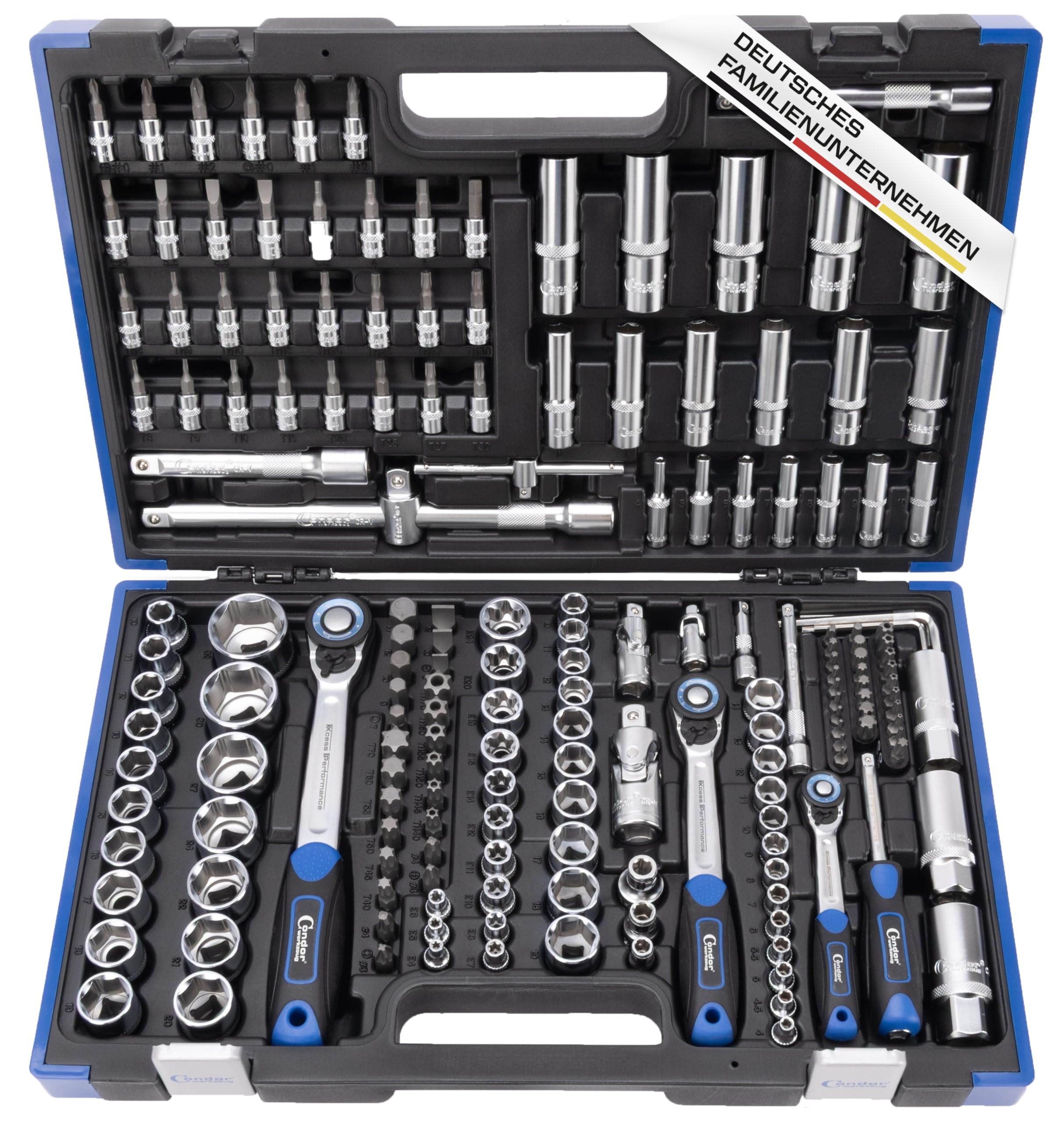 Condor Werkzeug 38180 | Steckschlüssel-Satz Sechskant | 180-teilig | Antrieb 1/4" + 3/8" + 1/2" | mit Koffer | xcess performance