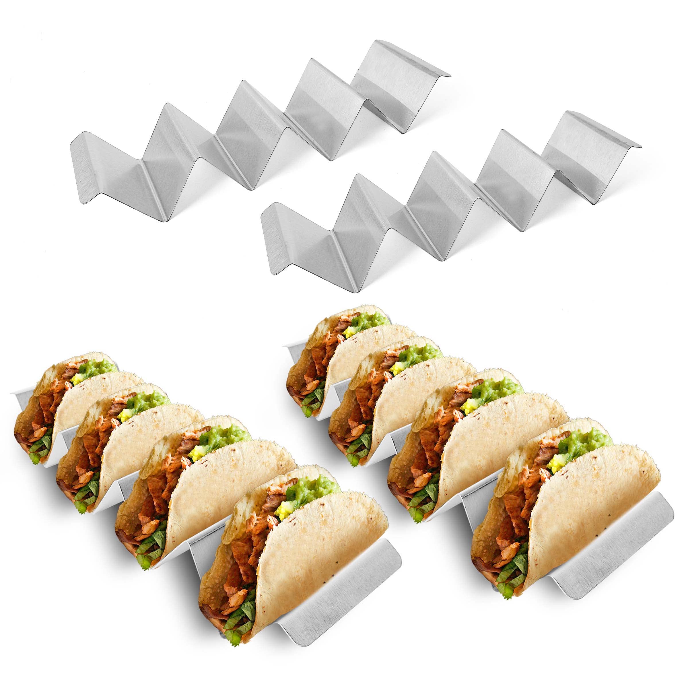 Pack 4 Pack Stainless Steel Taco Holder, 4 Tacos Each Taco Stand Holder, Metal Taco Rack for Restaurants Home