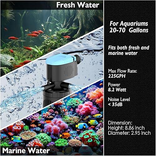 Miniatura 6 de AquaMiracle Filtro sumergible para acuario de 3 etapas en tanque con doble salida de agua y aireación, flujo de agua ajustable 225 GPH filtro