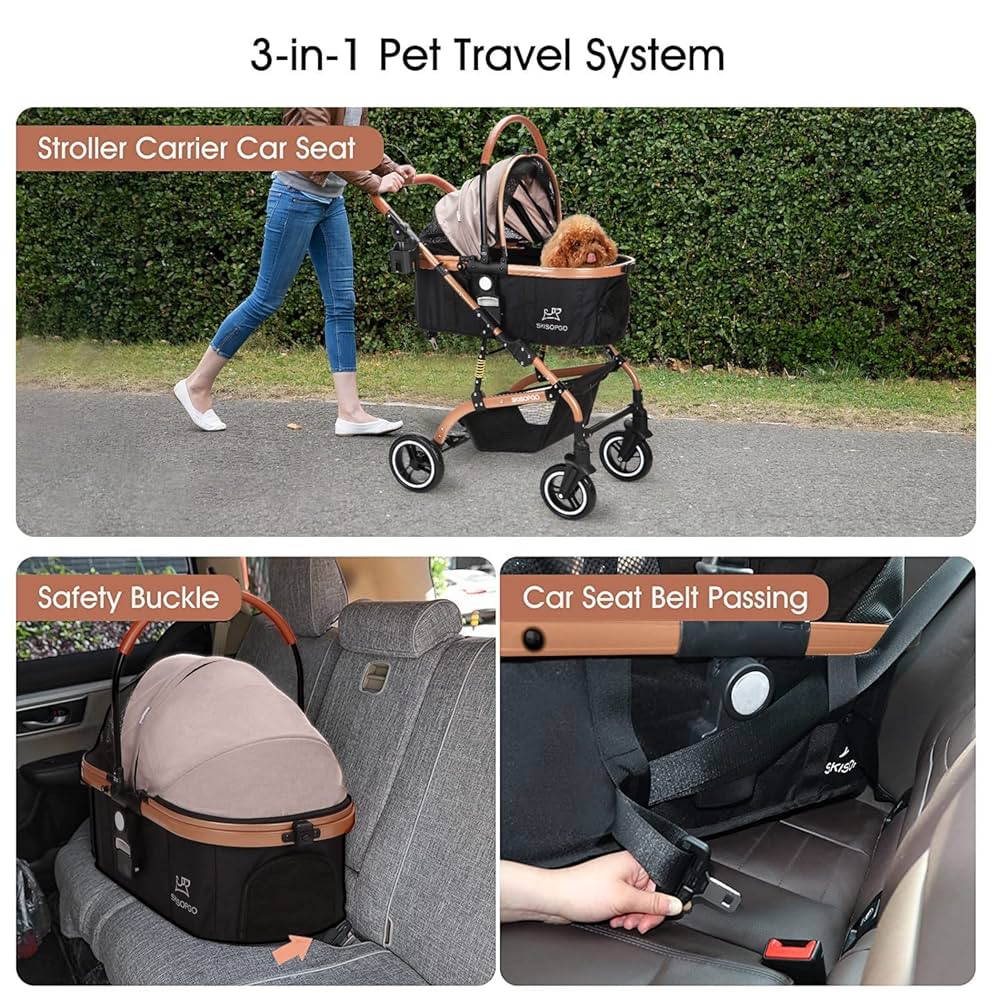 SKISOPGO 3 In 1 Foldable Pet Stroller For Small Medium Dogs Cats