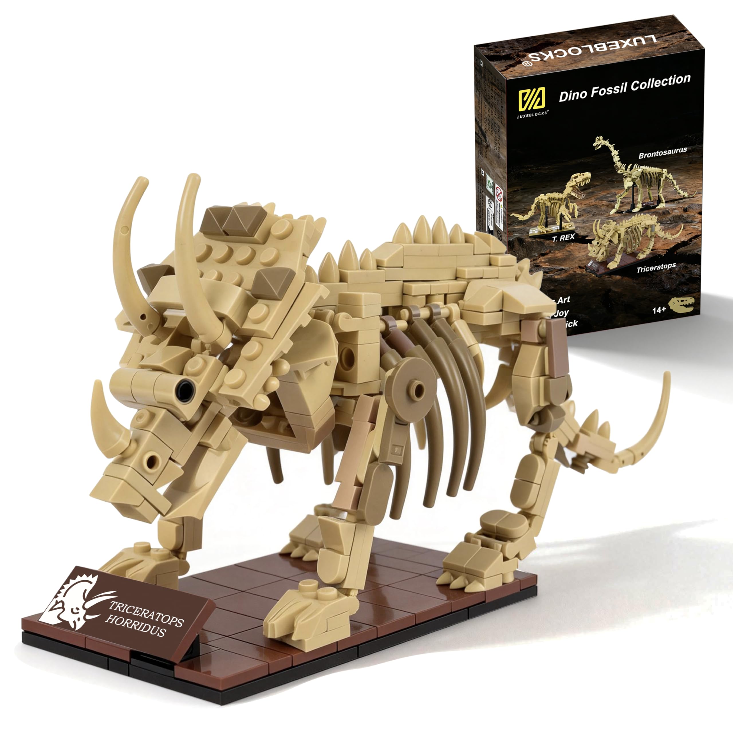 LUXEBLOCKS Triceratops Skeleton Building Kit - 318PCS Dinosaur Model with Movable Joints, Educational Toys for Adults, Collector Display Figures for Home and Office