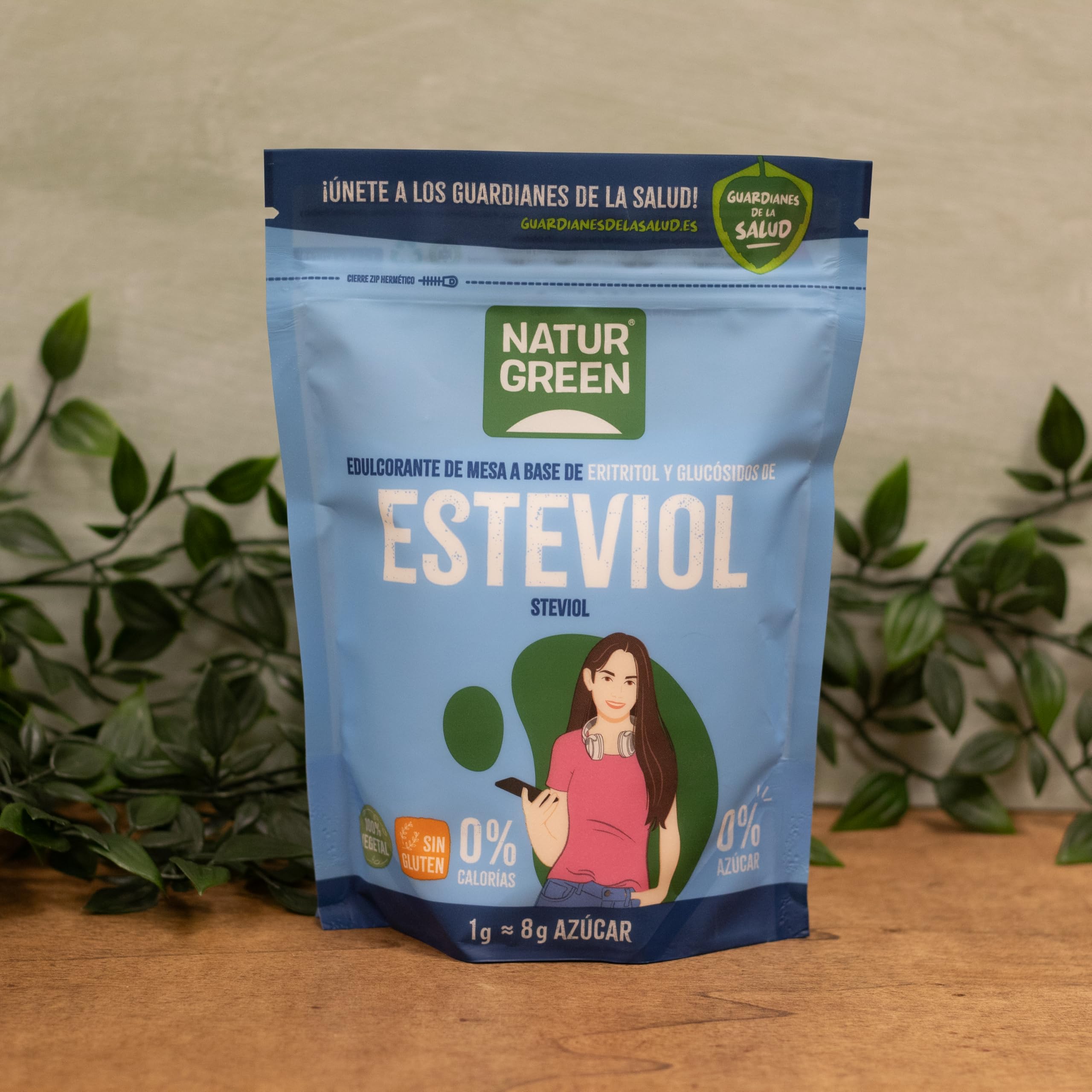 NaturGreen - Steviol, Edulcorante Natural, con Base de Eritritol, Sustitutivo del Azúcar, Orgánico, 100% Vegetal, Bajo Índice Glucémico