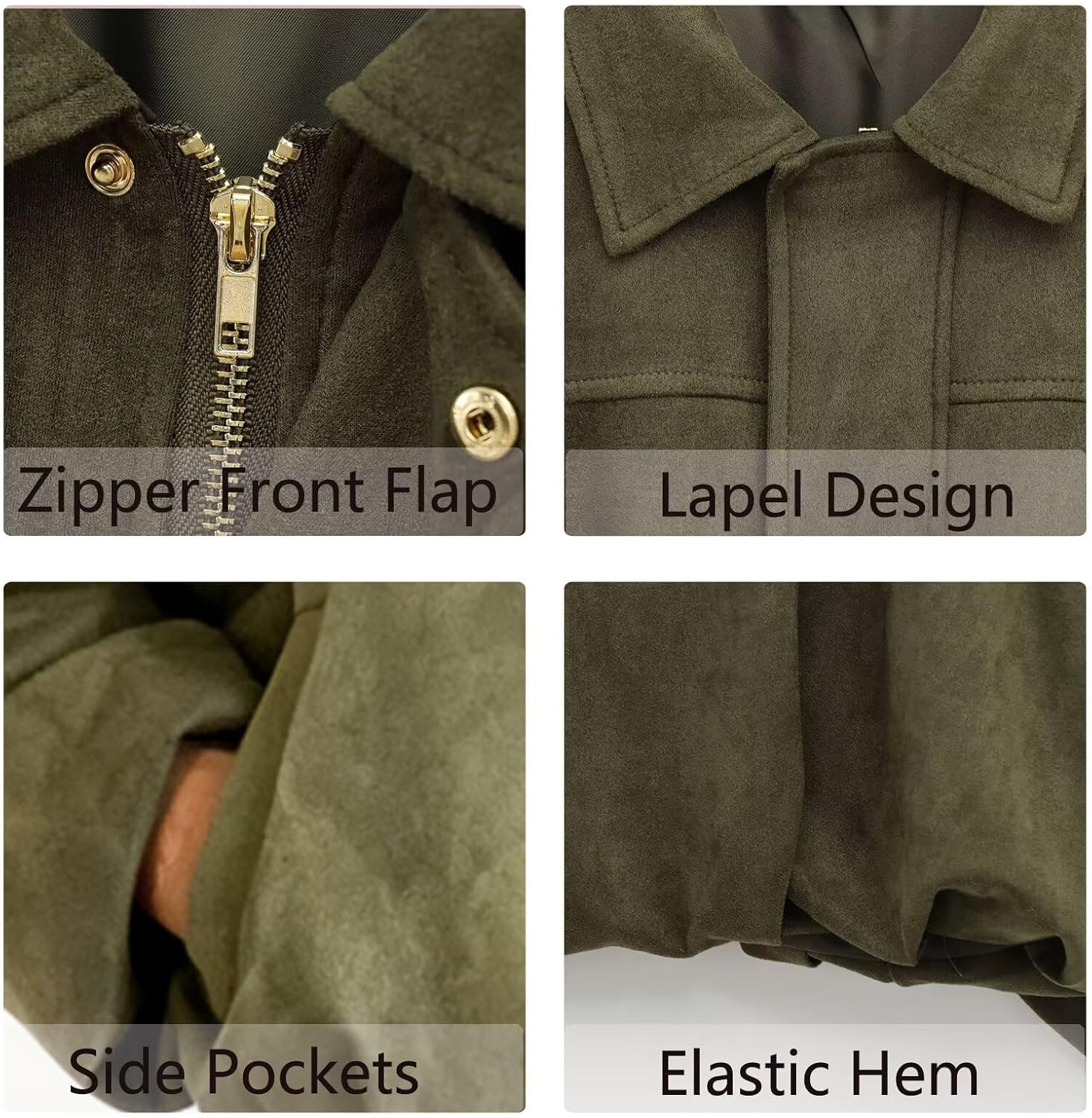 Jinsha Women's Cropped Faux Suede Bomber Jacket Fall Lapel Zipper Coat Casual Oversized Trendy Streetwear Outerwear - Image 5