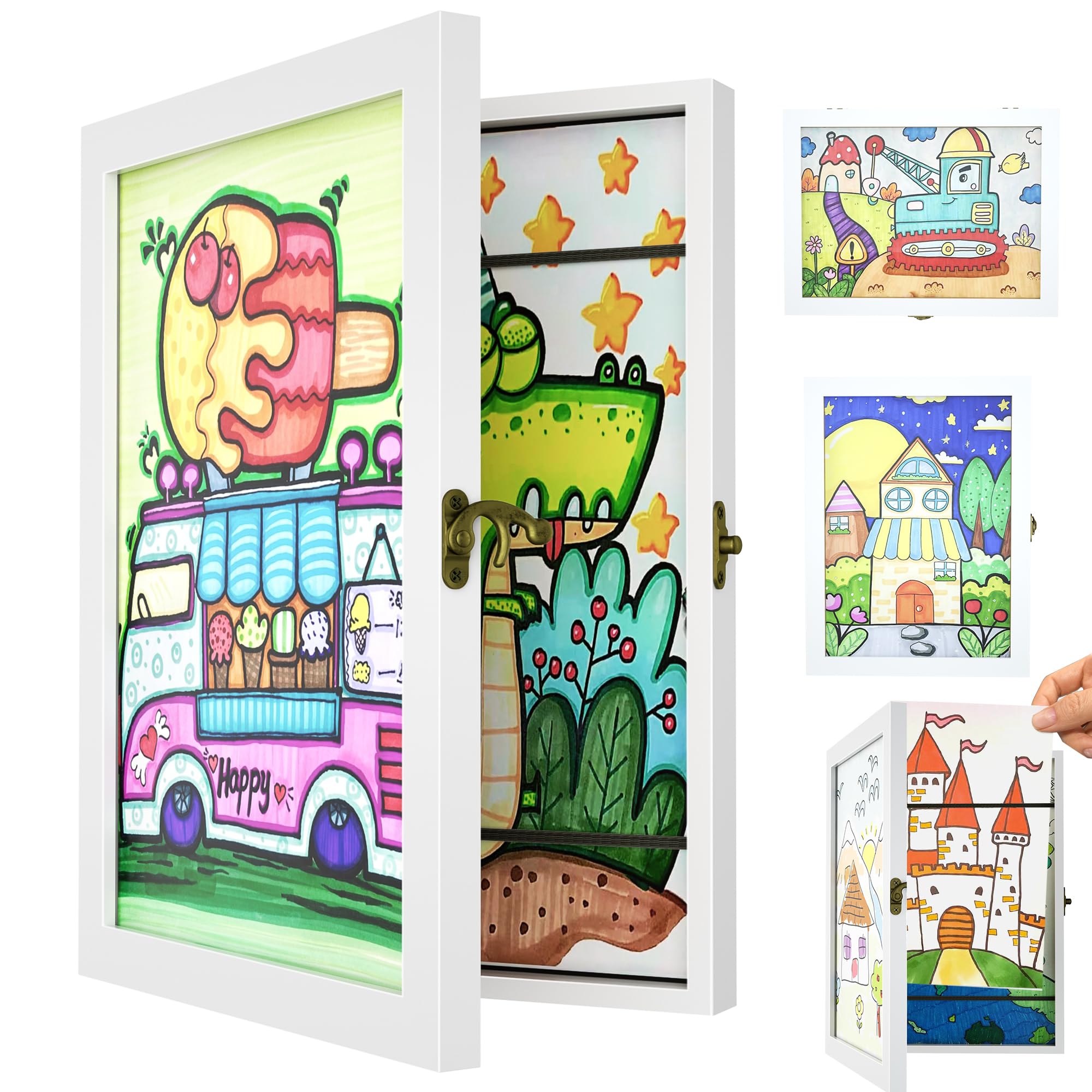 SRIWATANA 2Pcs Cadre Dessin Enfant à Changer A4,Cadre Photo de Rangement d'art pour Enfants Remplissables,Cadre d'art pour Enfants 150 pcs d'art pour les écoles,les maison,Cadeaux pour enfants,Blanc