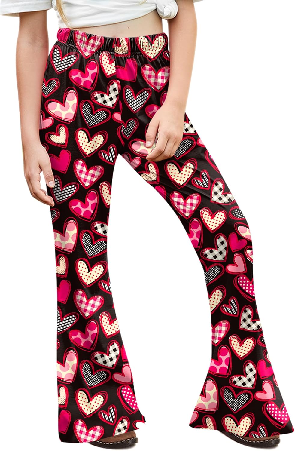 Girls St.Patrick's Day Clover Print Legging Irish Lucky Shamrock Flared Pants with Pockets 5-14 Years