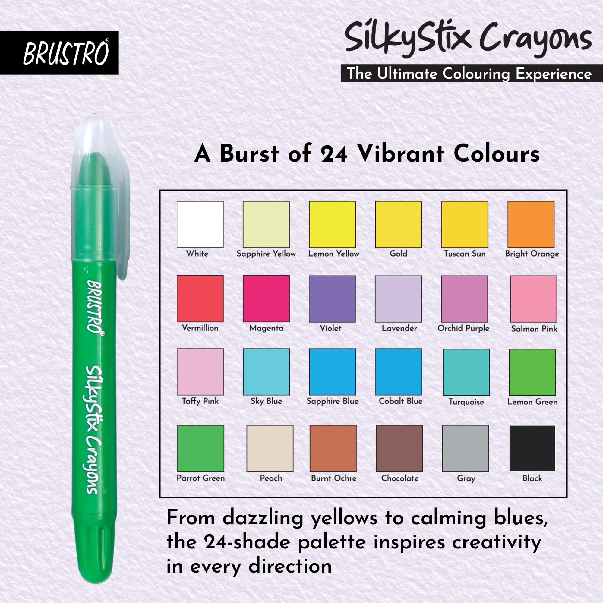 BRUSTRO SilkyStix glatte Buntstifte, Set mit 24 Buntstiften, lebendige und verspielte Farben, umweltfreundlich, ideal für mischbare Malerei, Graffiti, Malen, Kritzeln, sicher für Studenten, Profis