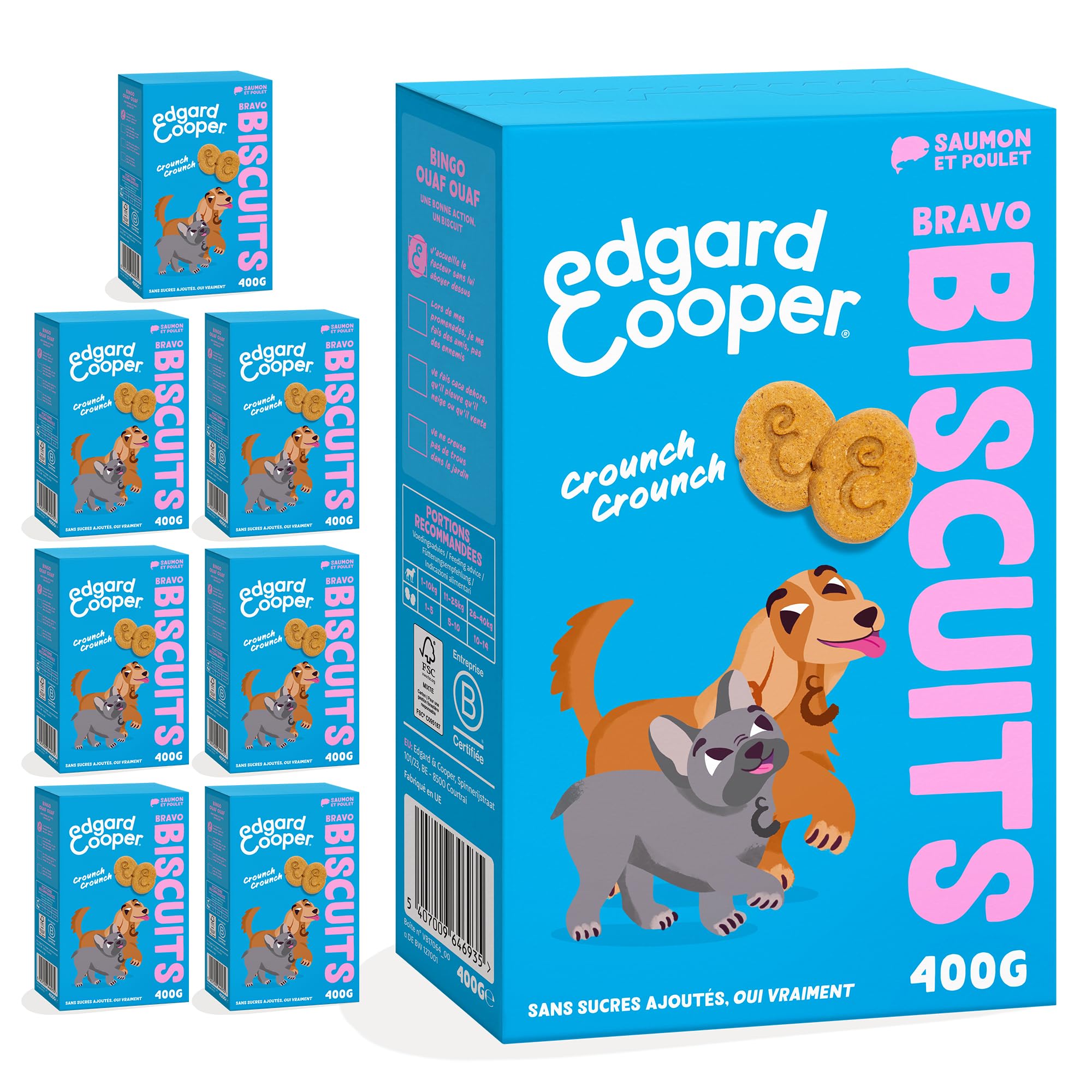 Edgard & Cooper Dulces Naturales - Galletas Bravo - Salmón y Pollo - (7 x 400 g), sin Cereales, Carne Fresca, Rica en aminoácidos para un Sistema digestivo Saludable