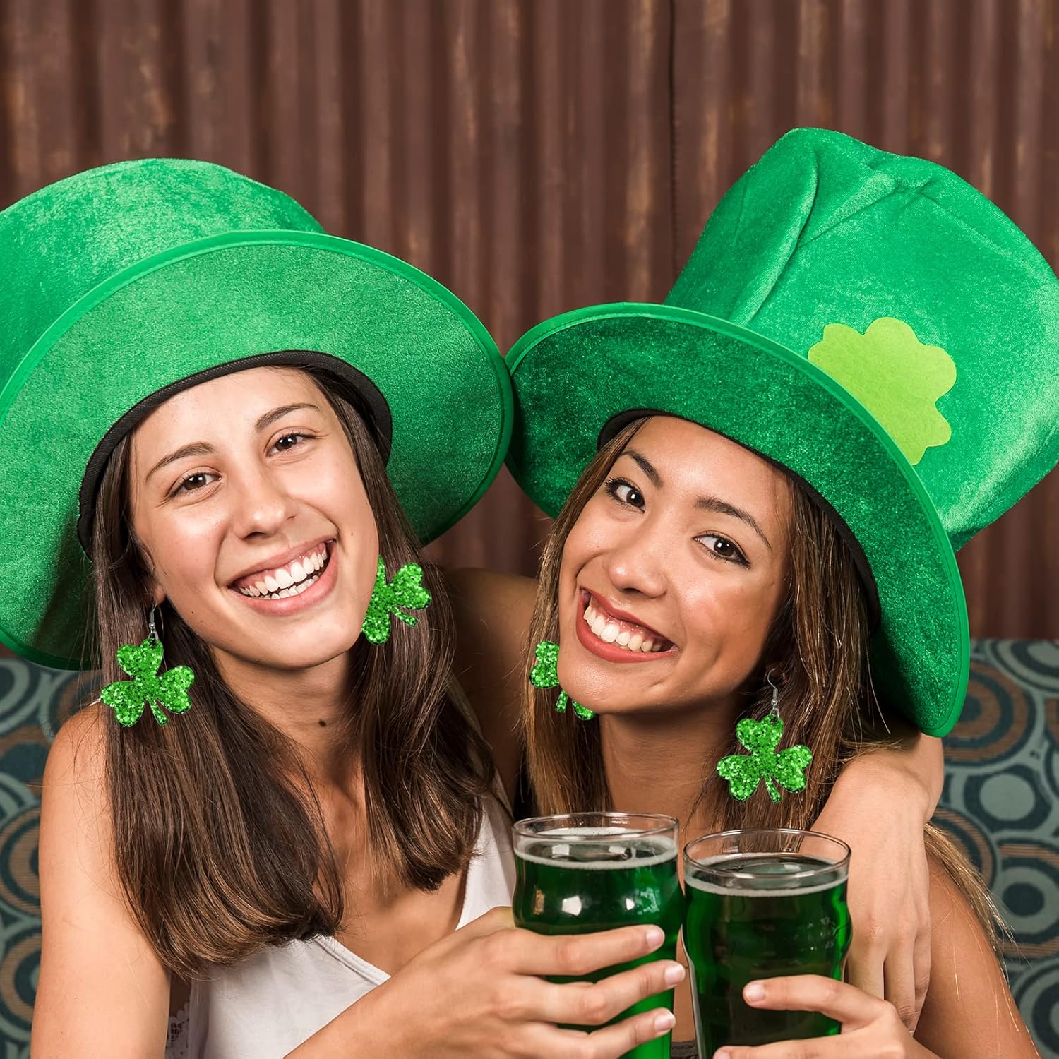 St Patricks Day Earrings Irish Green Hat Clover Dangle Earrings shamrock Holiday Earring for Women (Style-C) - Image 5