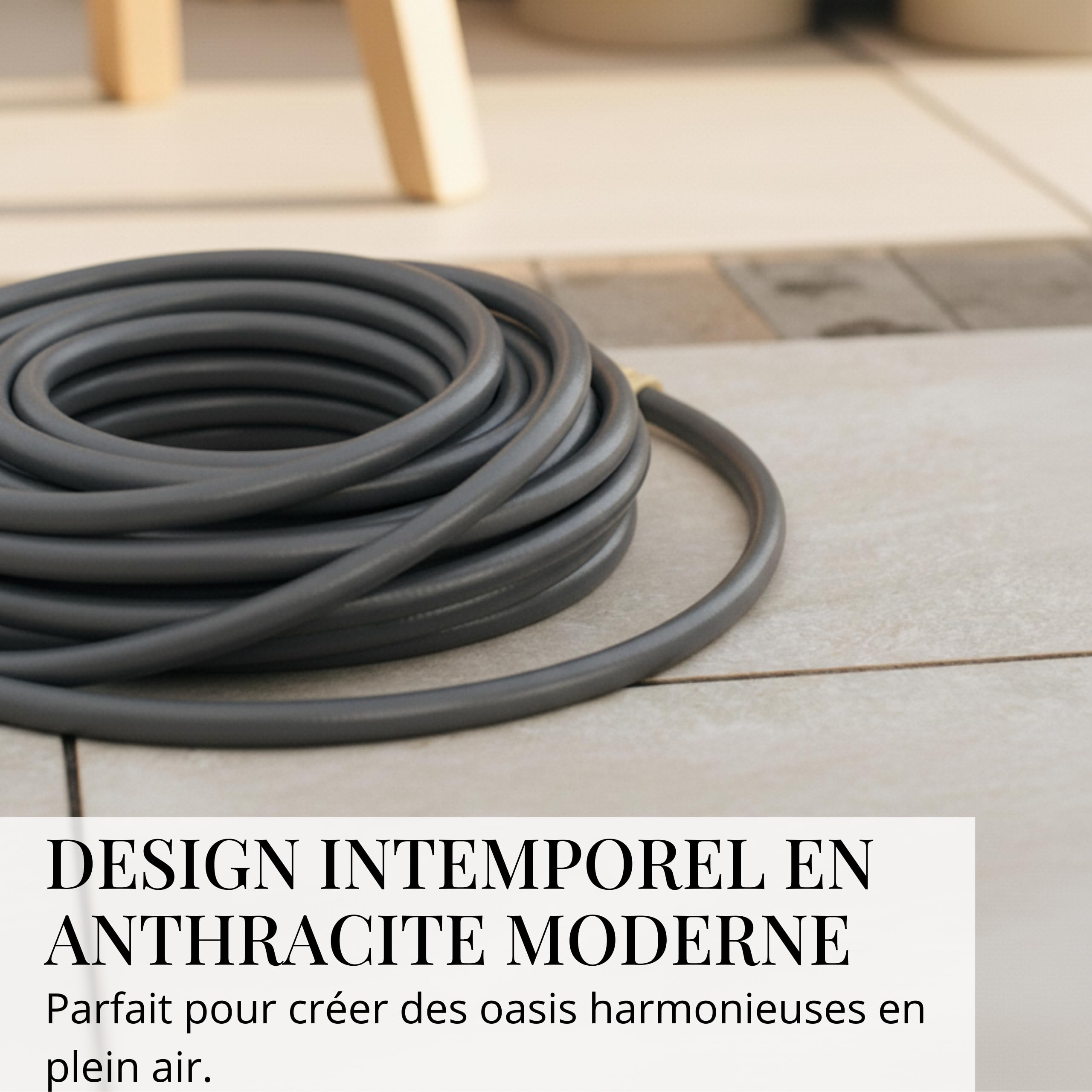 LIVLIG Tuyau d'Arrosage 50m Design – Tuyau Arrosage Flexible, 60% Recyclé, UV Résistant, Anti-Torsion, 1/2 Pouce, Anthracite