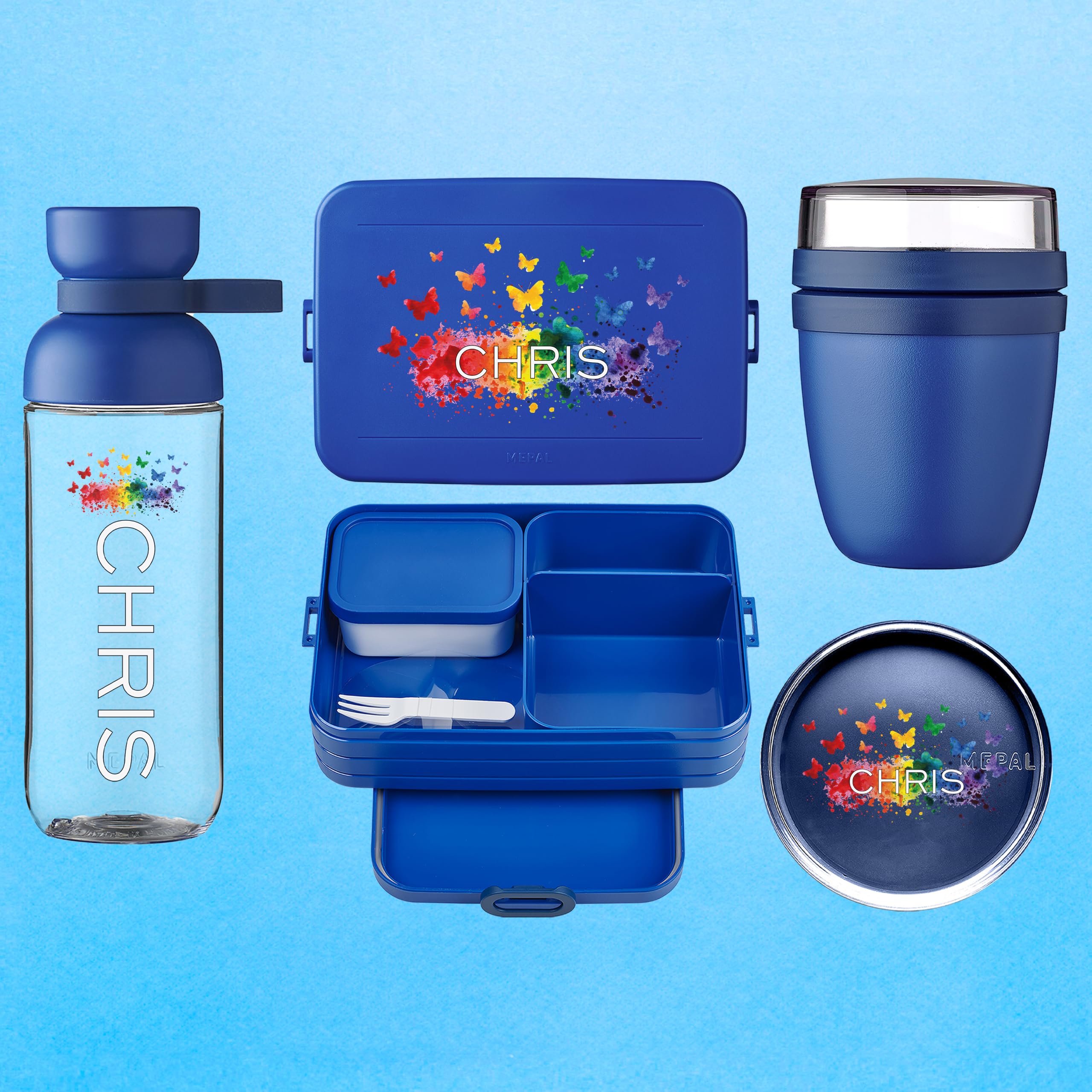 Mepal Personalisierte Brotdose Trinkflasche | Regenbogen Farb Explosion