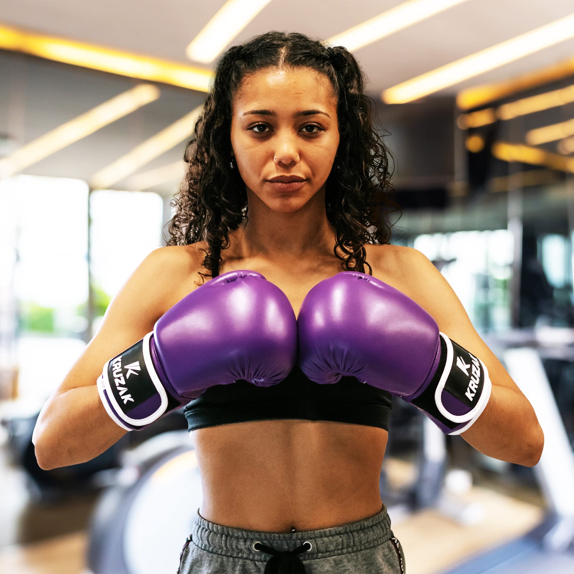 Kruzak Jednokolorowe rękawice bokserskie do sparingów, kickboxingu, muay thai, sztuk walki i walki MMA, dla mężczyzn i kobiet, rękawice treningowe, podkładki do ustawiania ostrości, fioletowe, 473 ml