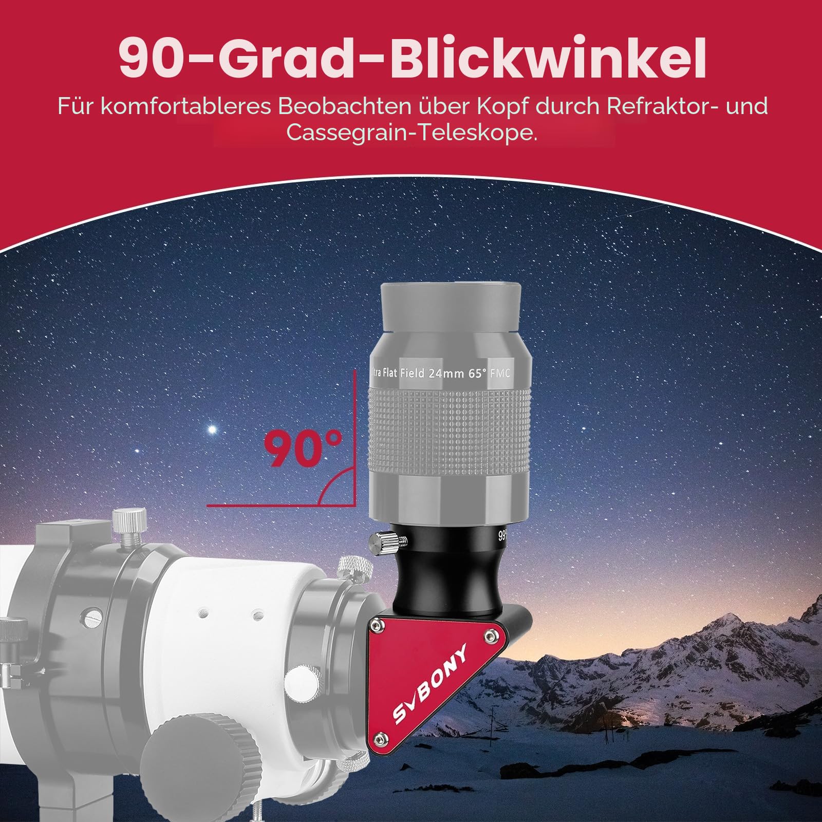 Svbony SV188P Zenitspiegel, 1,25 Zoll 90 Grad Dielektrikum Diagonaladapter, 99% Reflexionsvermögen Aufrechtes Bild, Metall Diagonalspiegel Teleskop Zubehör für Stargazer Observation Sky