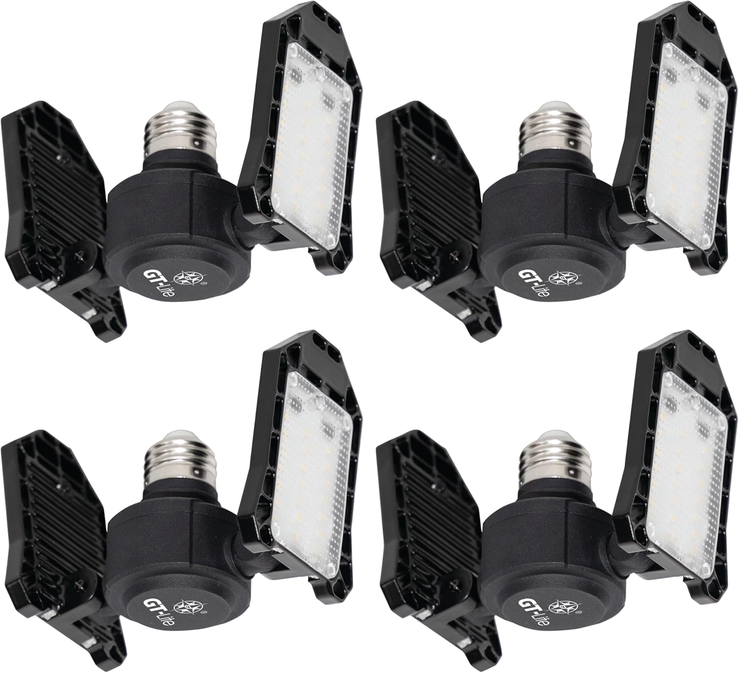 GT-Lite 3000 Lumen LED Garage Light, 300Watt Equivalent, Adjustable 2 Panel Bulb, 150Watt Equivalent, 5000K Daylight, E26, 4 Pack