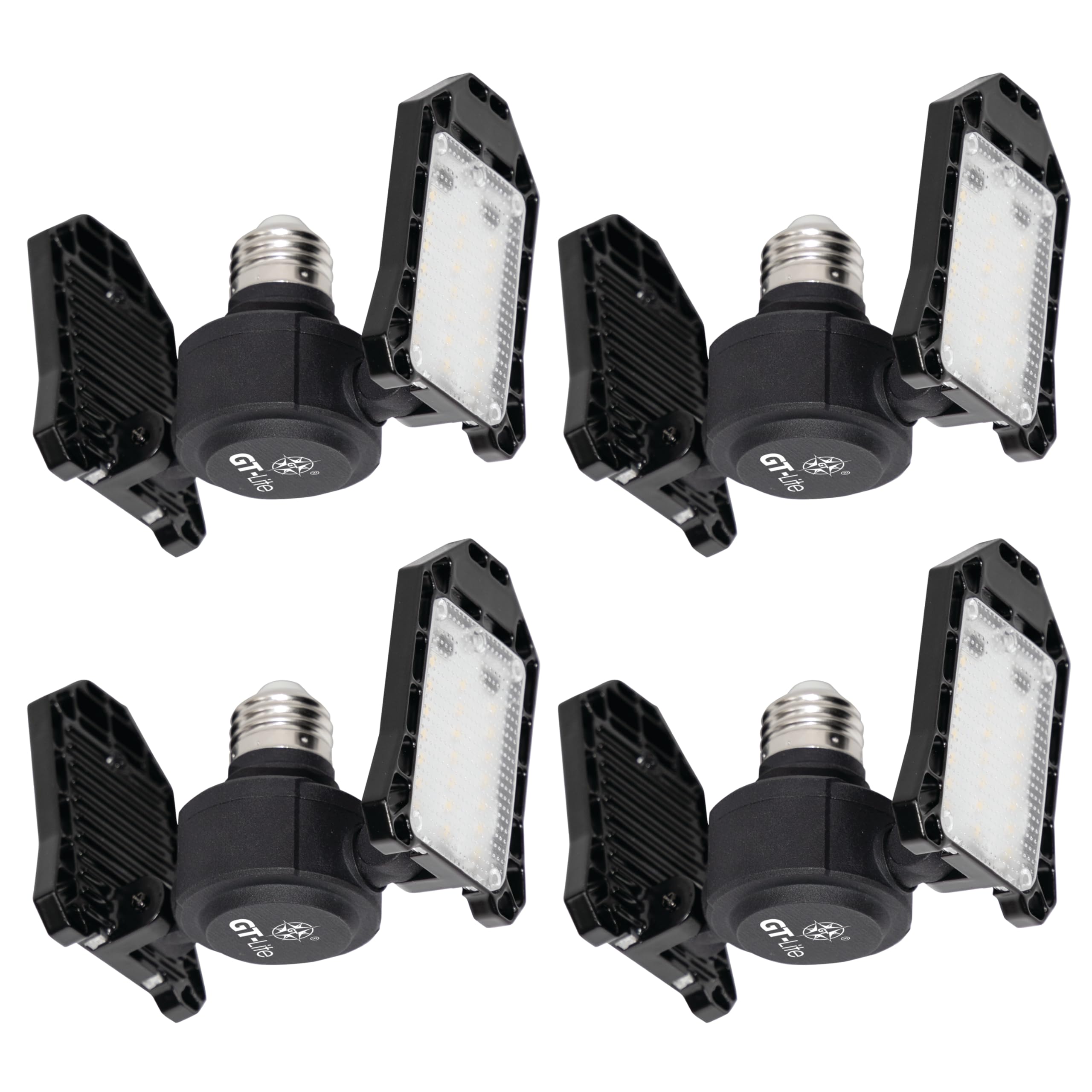 GT-Lite 3000 Lumen LED Garage Light, 300Watt Equivalent, Adjustable 2 Panel Bulb, 150Watt Equivalent, 5000K Daylight, E26, 4 Pack