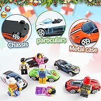 Vista 4 de Calendario de Adviento 2024, juego de juguetes de cuenta regresiva de 24 días de Navidad, 8 autos y accesorios con temática navideña con tapete