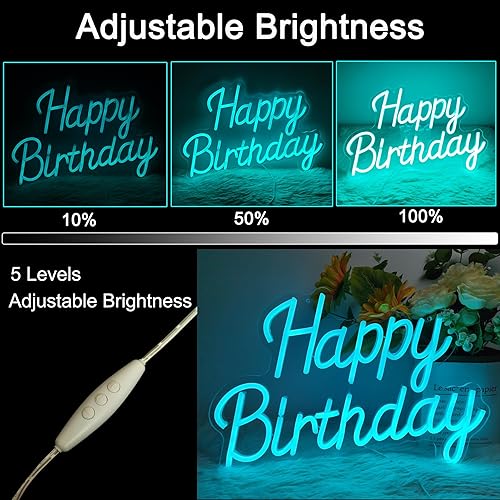 Miniatura 2 de Letrero de neón de feliz cumpleaños con interruptor regulable, letrero de neón de feliz cumpleaños para telón de fondo, alimentado por USB con luz