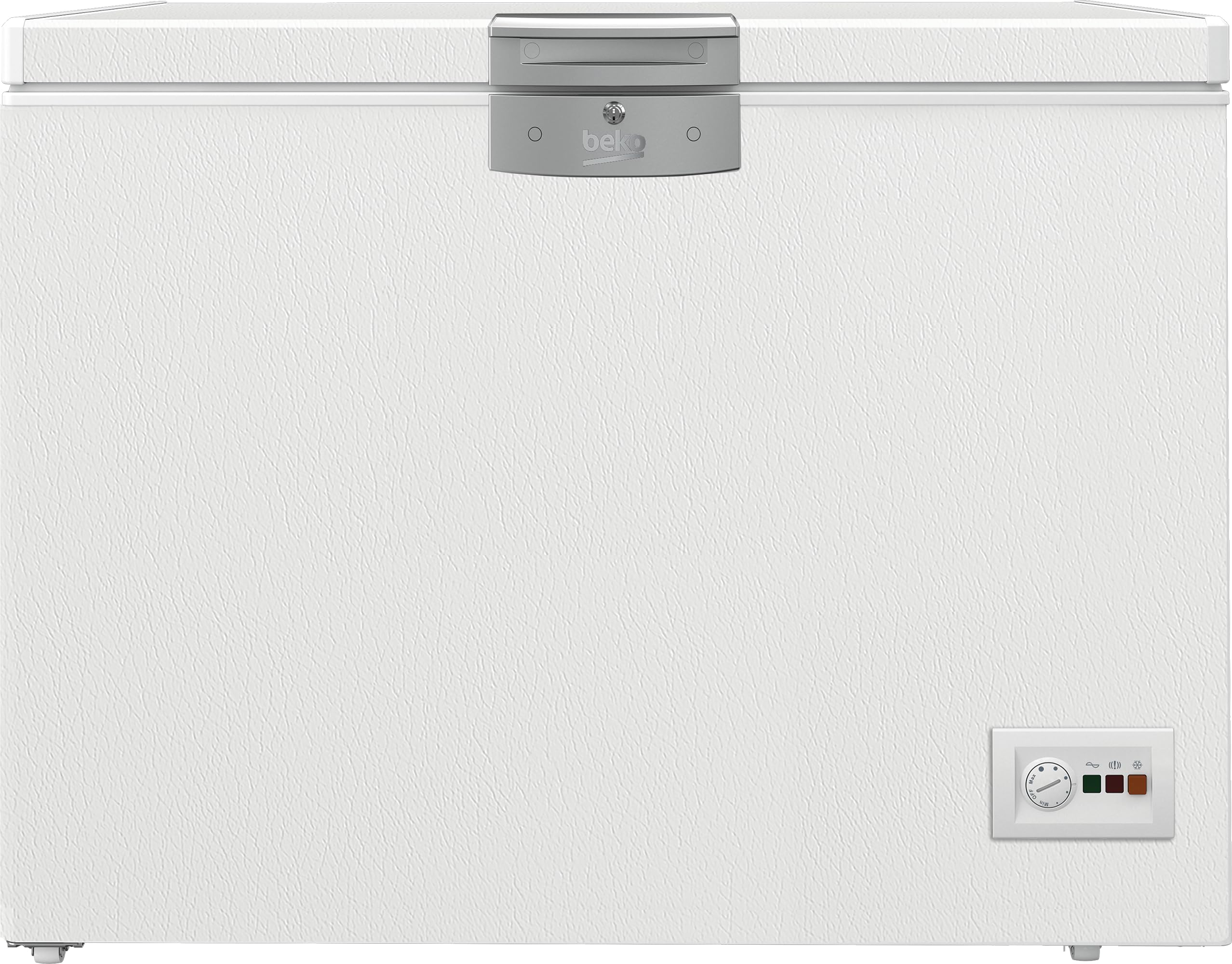 Beko HSM22340 Gefriertruhe, Kühltruhe, 230 l Nutzvolumen, 2 Gefriergutkörbe, Temperaturalarm, abschließbar, LED-Anzeigesystem, Innenbeleuchtung, 35 db(A), Transportrollen, Weiß